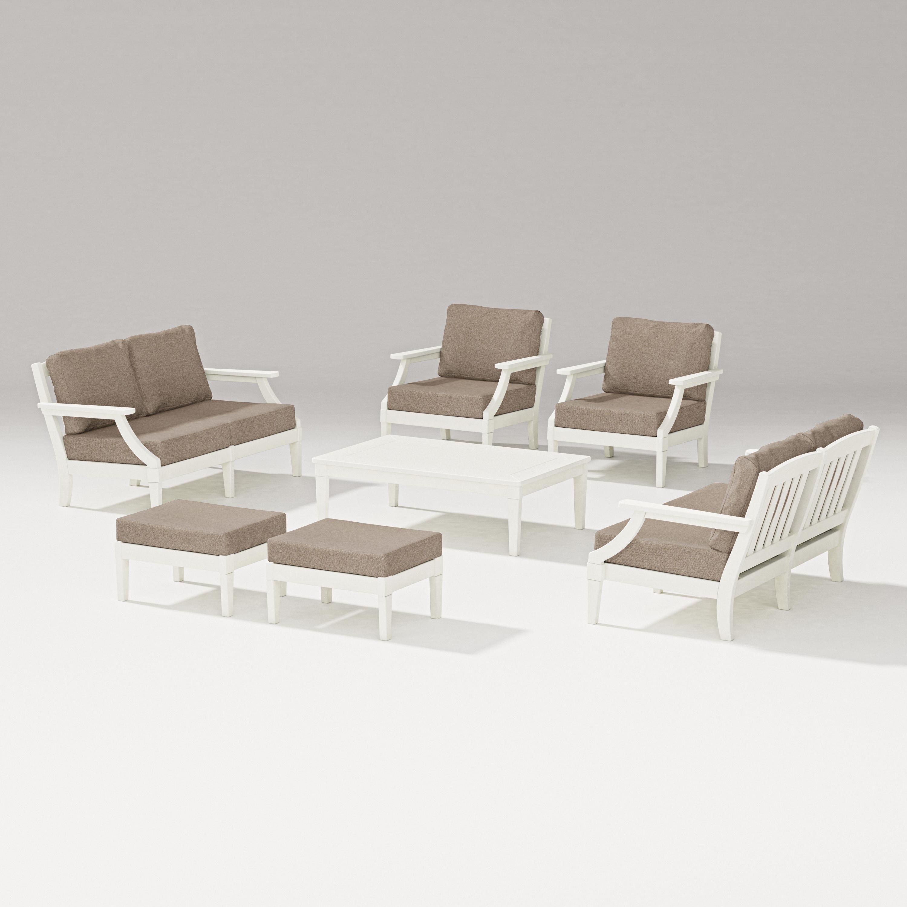PW Designer Series Estate 7-Piece Lounge Loveseat Set in Vintage White / Spiced Burlap