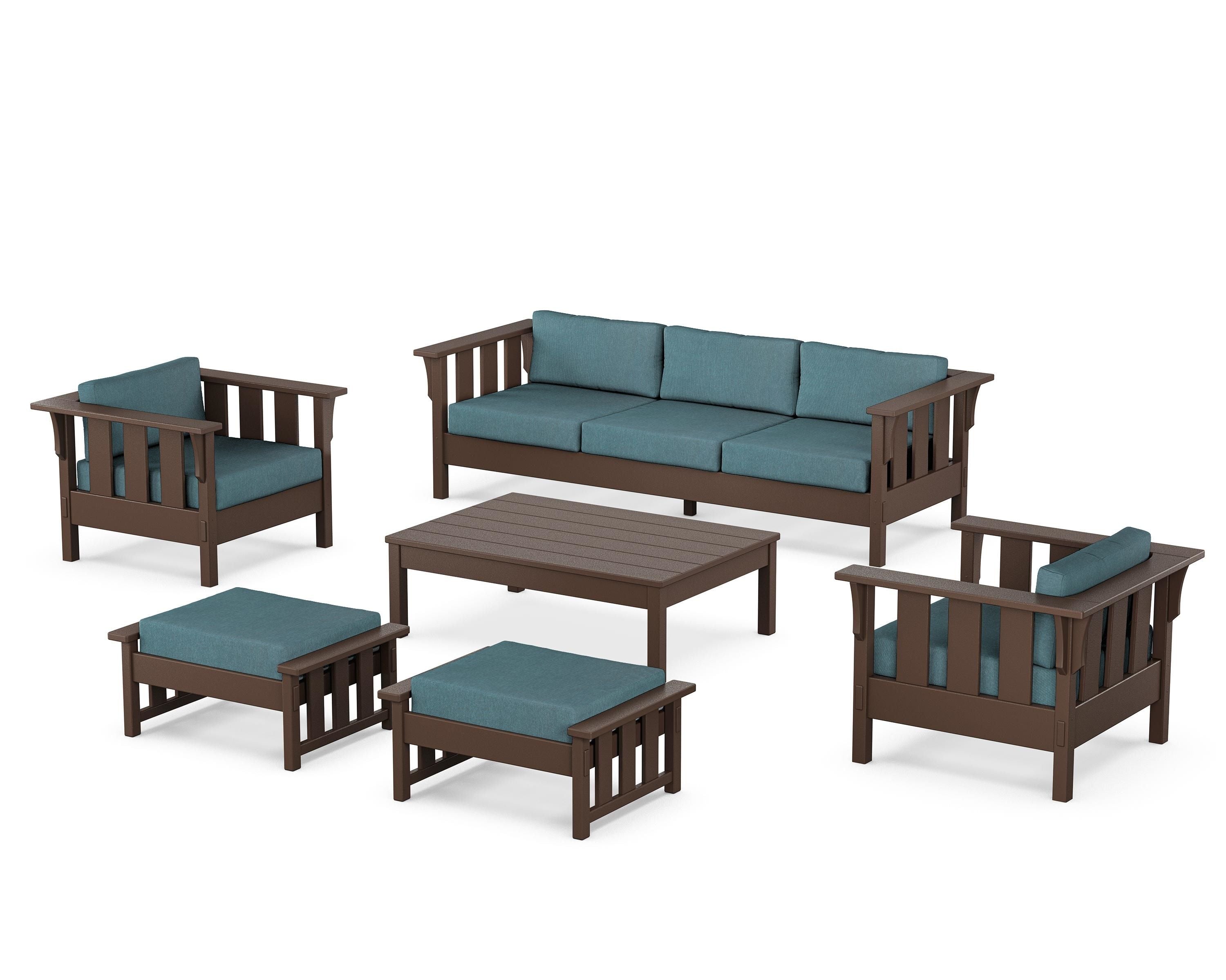 Martha Stewart by POLYWOOD Acadia 6-Piece Lounge Sofa Set in Mahogany / Ocean Teal