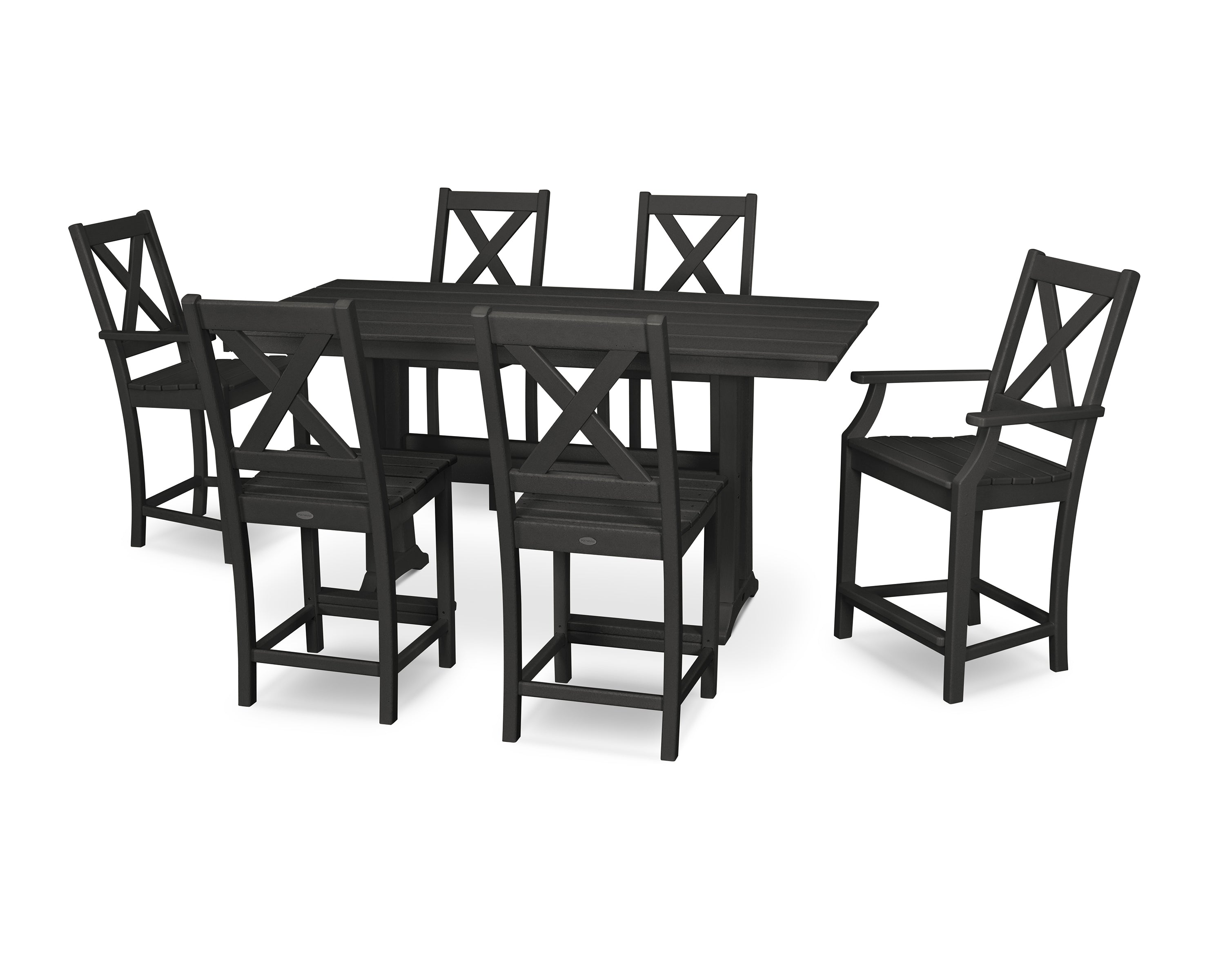 POLYWOOD® Braxton 7-Piece Farmhouse Trestle Counter Set in Black