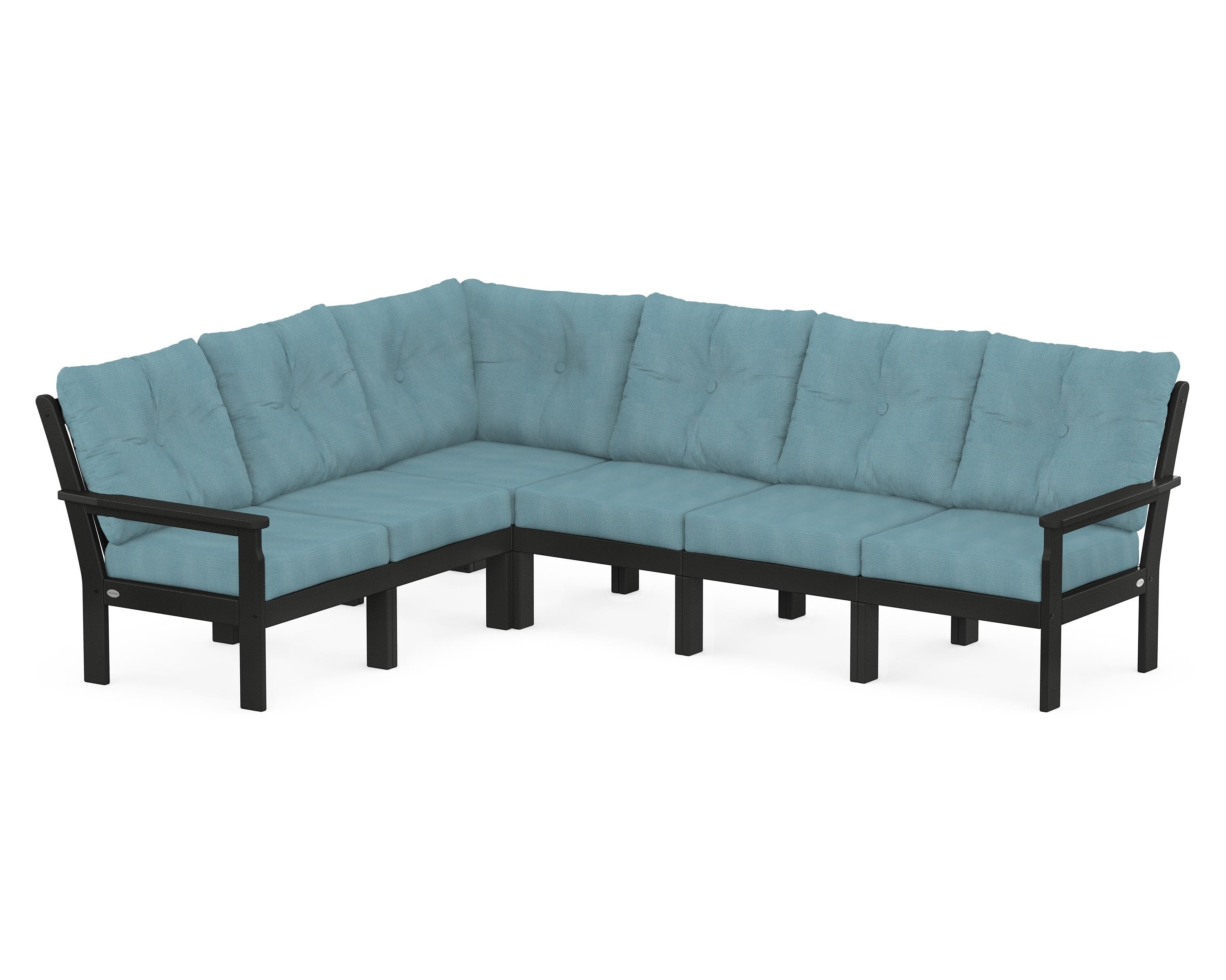 POLYWOOD Vineyard 6-Piece Sectional in Black / Lattice Sky Blue