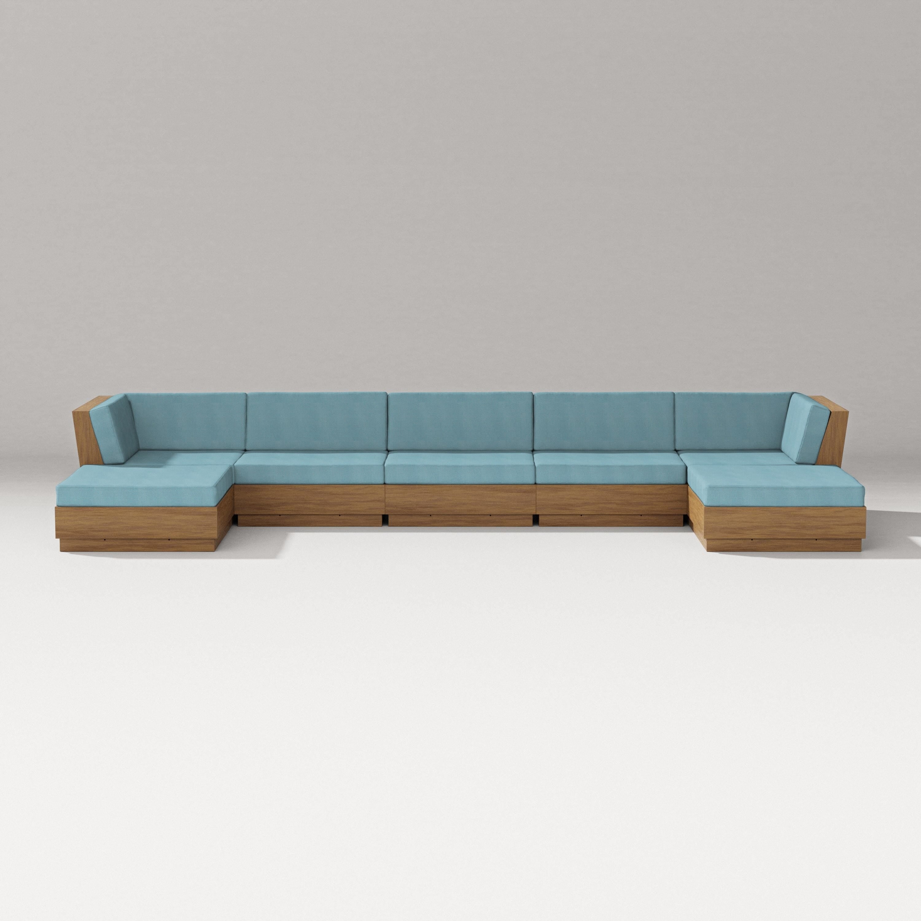 PW Designer Series Elevate 7-Piece Double Chaise Sectional in Natural / Lattice Sky Blue