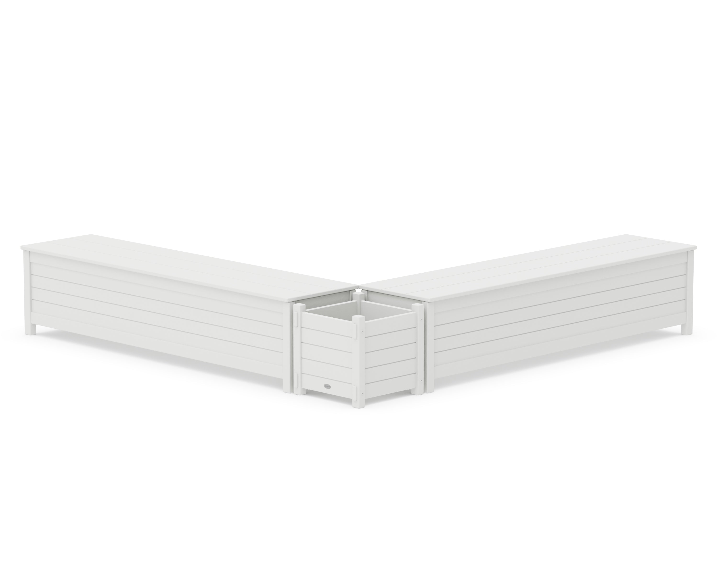 POLYWOOD 72" Nautical L- Shaped Planter Storage Bench Set in White