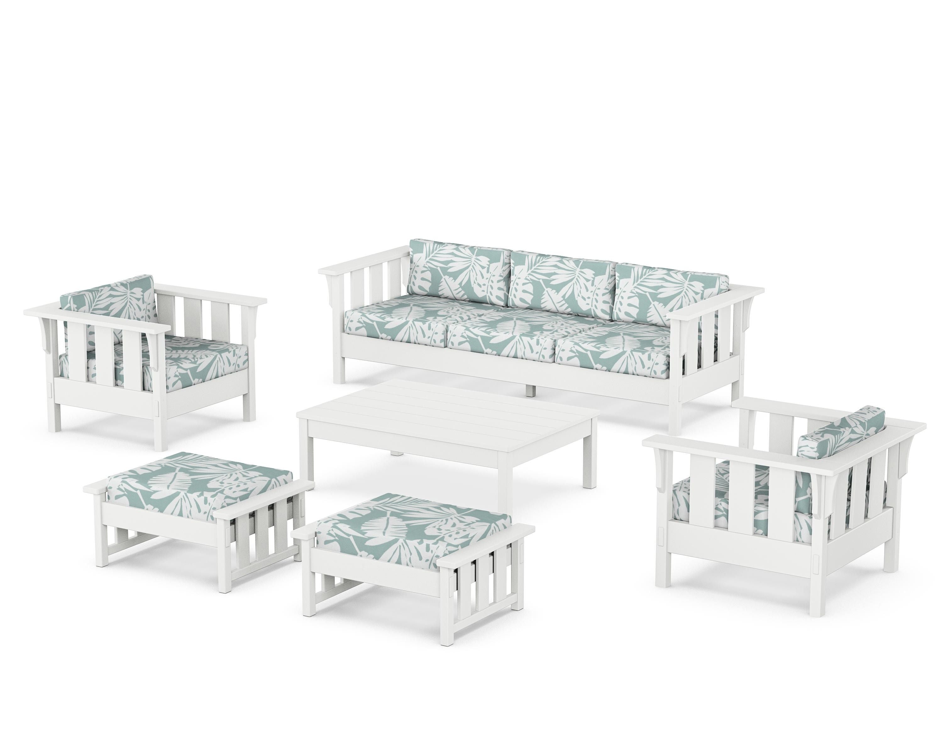Martha Stewart by POLYWOOD Acadia 6-Piece Lounge Sofa Set in White / Leaf Glacier Spa