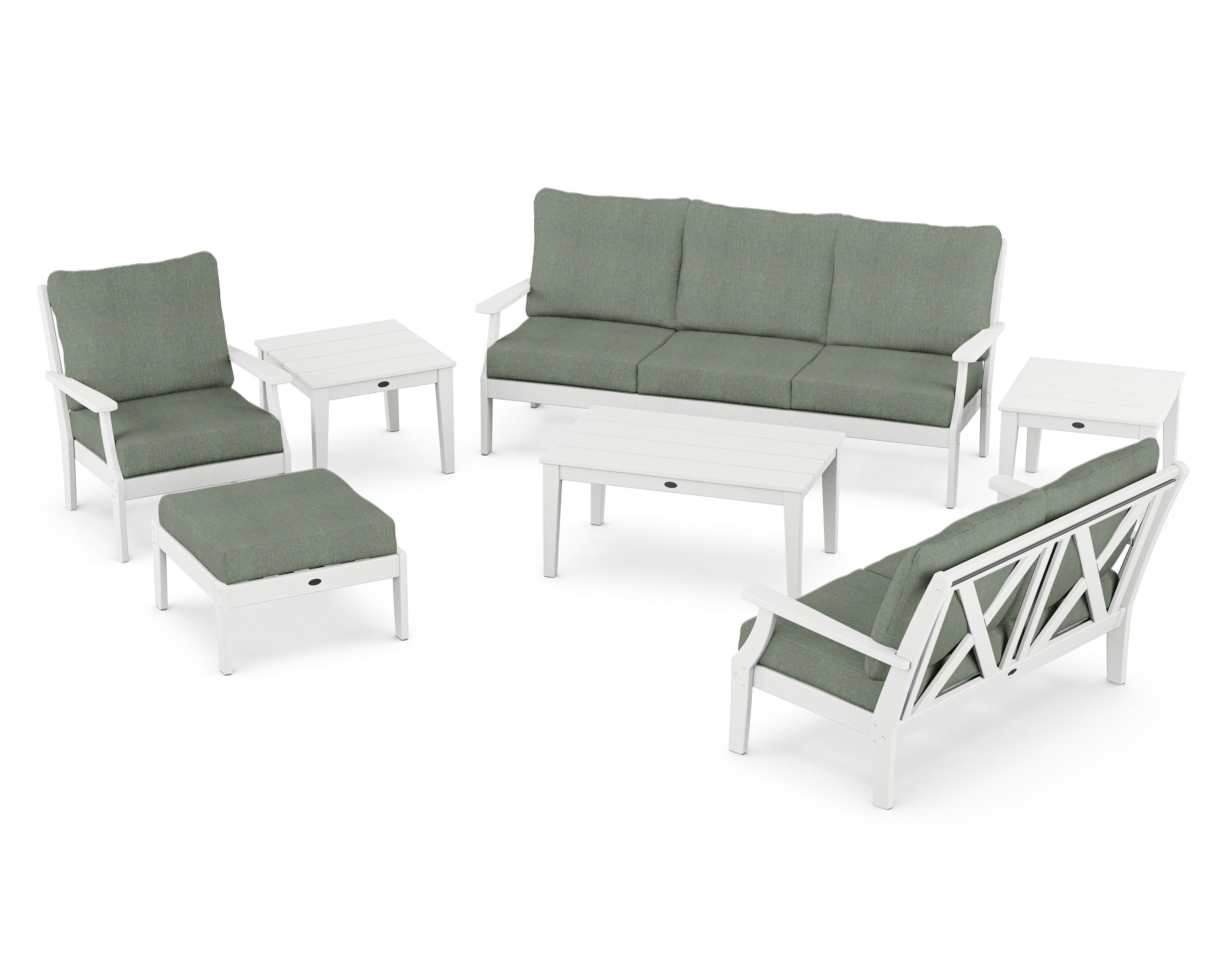 POLYWOOD Braxton 7-Piece Deep Seating Set in White / Cast Sage