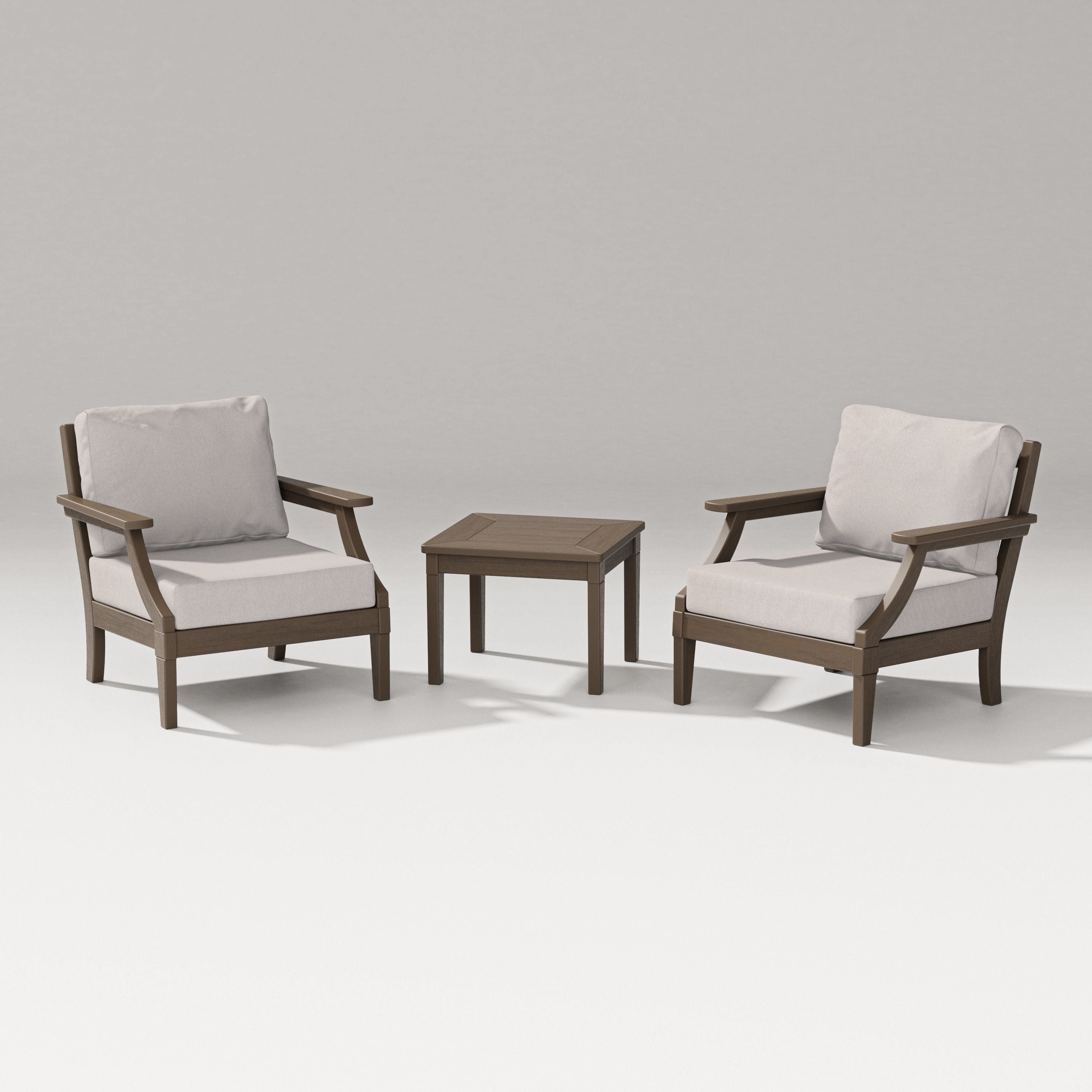 PW Designer Series Estate 3-Piece Lounge Chair Set in Kona / Dune Burlap