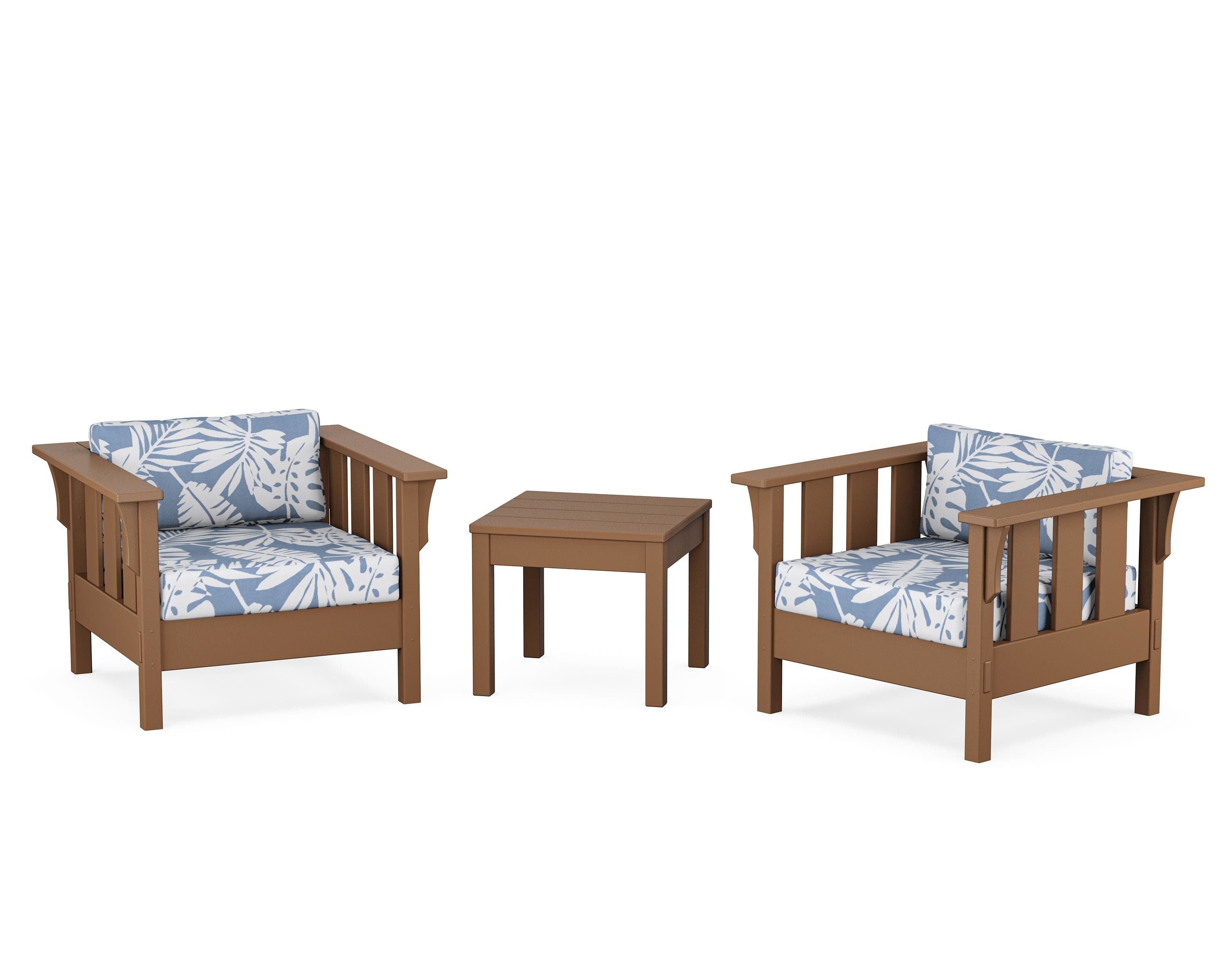 Martha Stewart by POLYWOOD Acadia 3-Piece Deep Seating Set in Teak / Leaf Sky Blue
