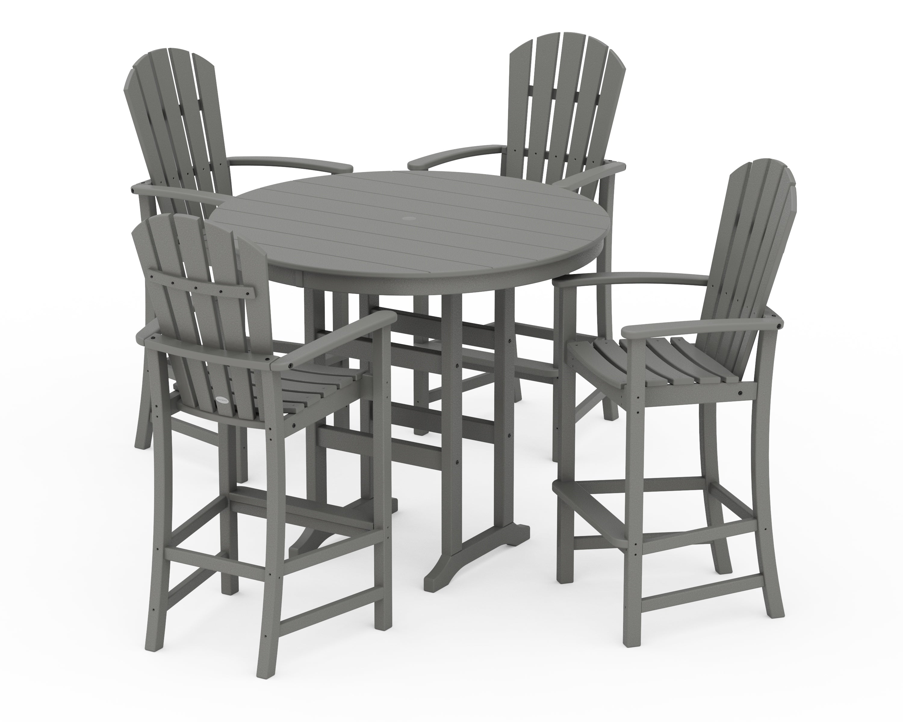 POLYWOOD Palm Coast 5-Piece Round Farmhouse Bar Set in Slate Grey