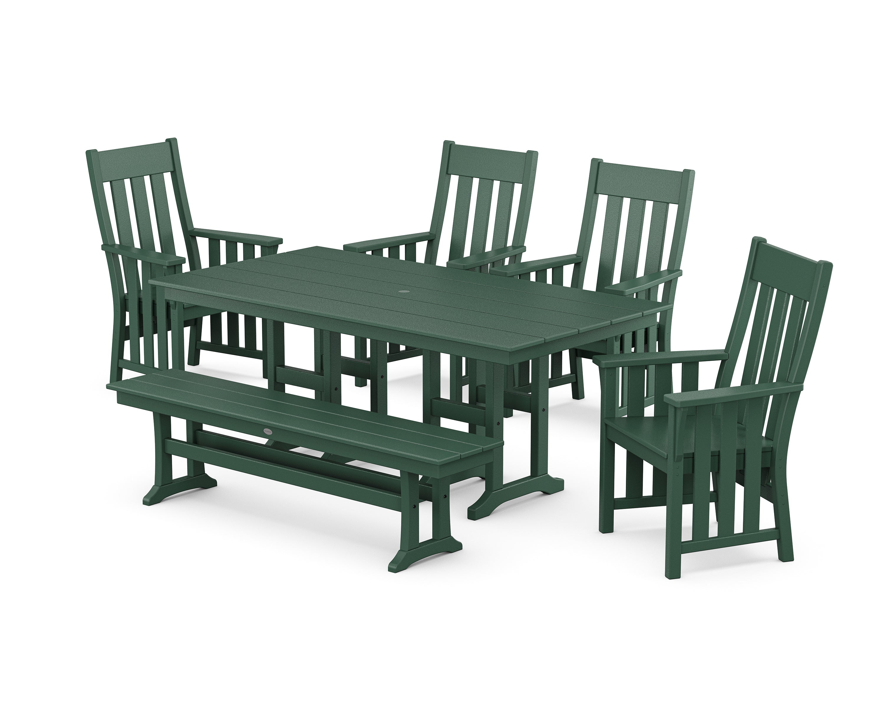 Martha Stewart by POLYWOOD® Acadia 6-Piece Farmhouse Dining Set with Bench in Green