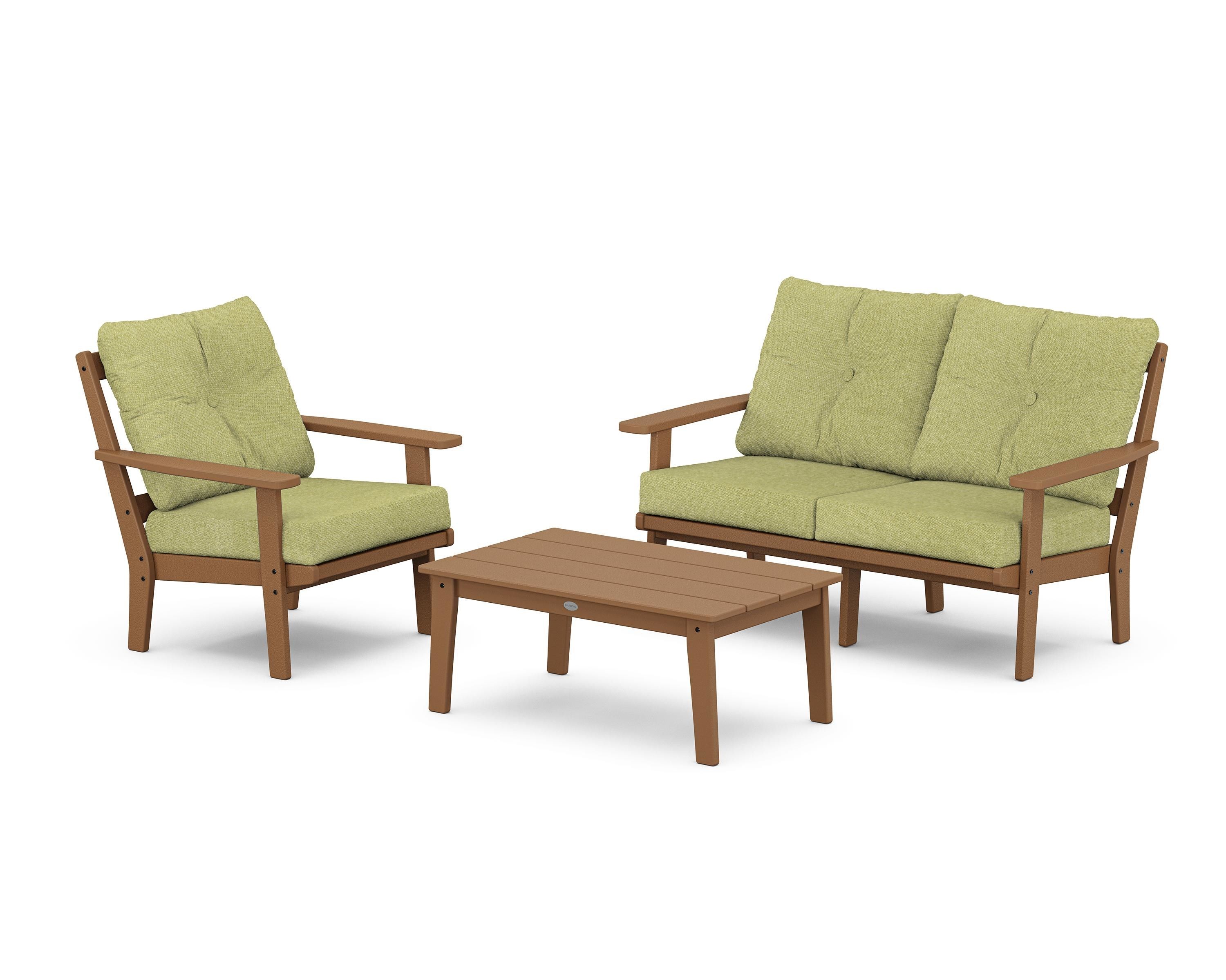 POLYWOOD Oxford 3-Piece Deep Seating Set with Loveseat in Teak / Chartreuse Boucle