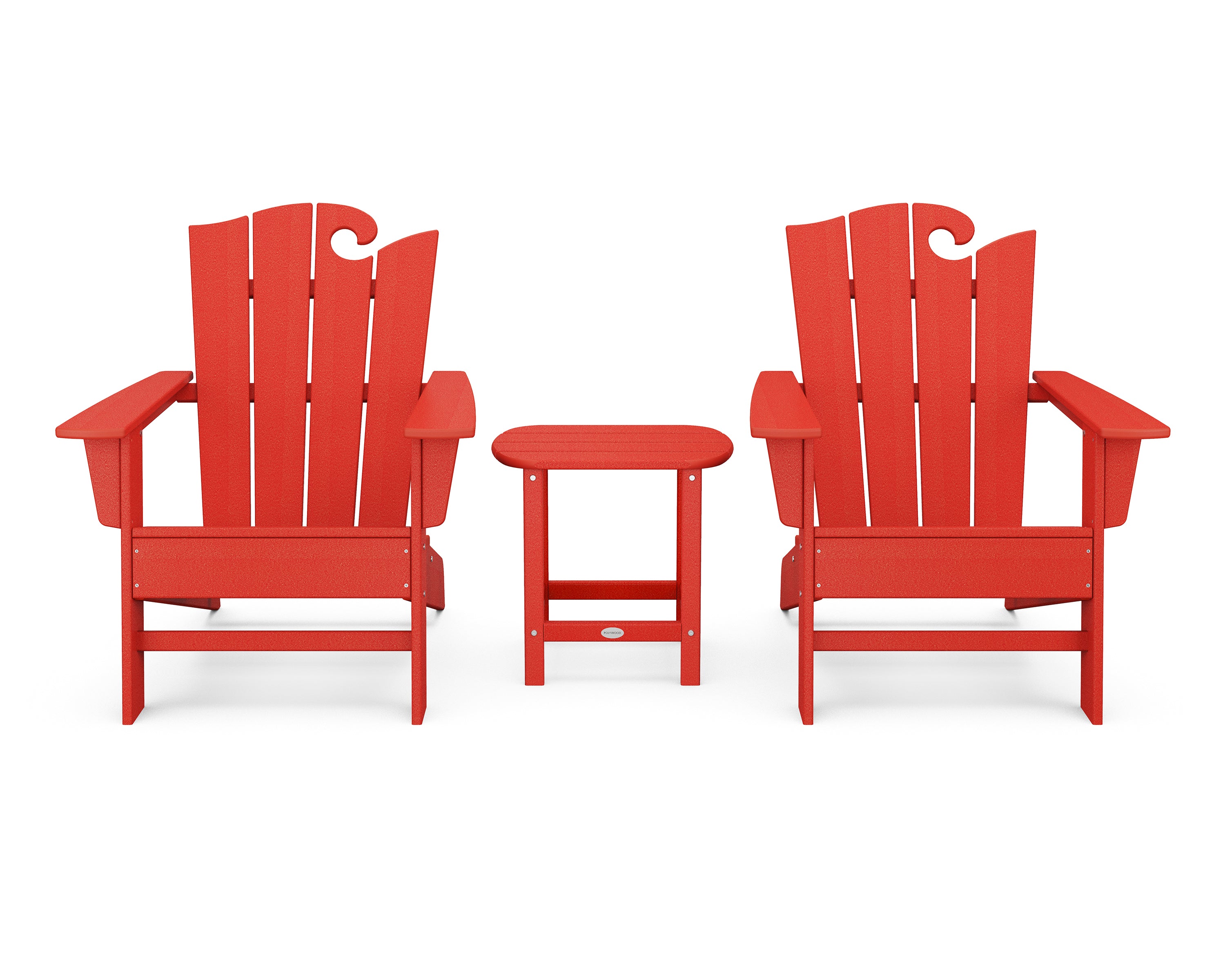 POLYWOOD® Wave 3-Piece Adirondack Set with The Ocean Chair in Sunset Red