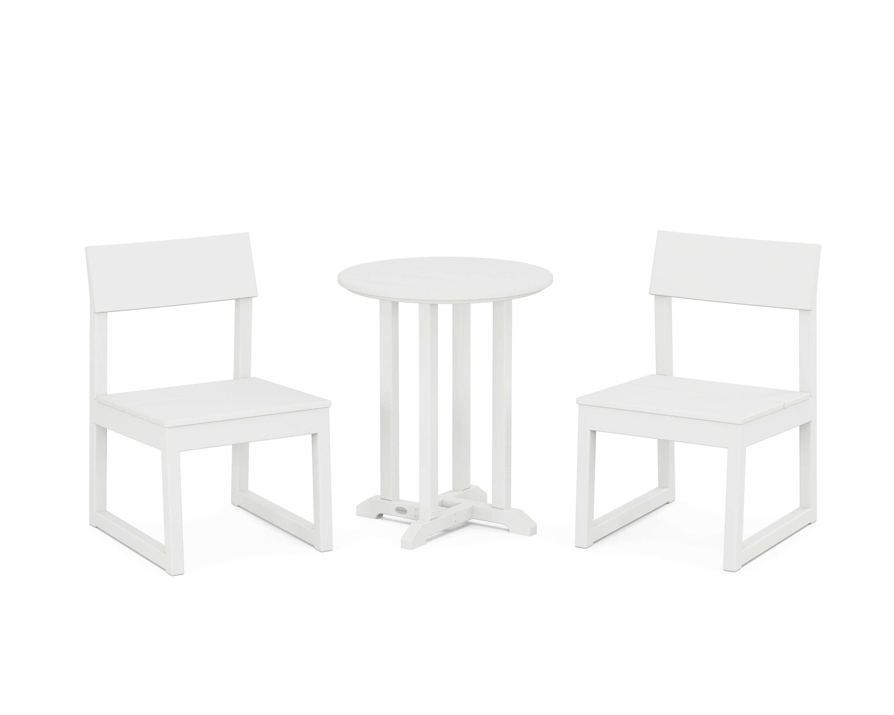 POLYWOOD EDGE Side Chair 3-Piece Round Bistro Dining Set in White
