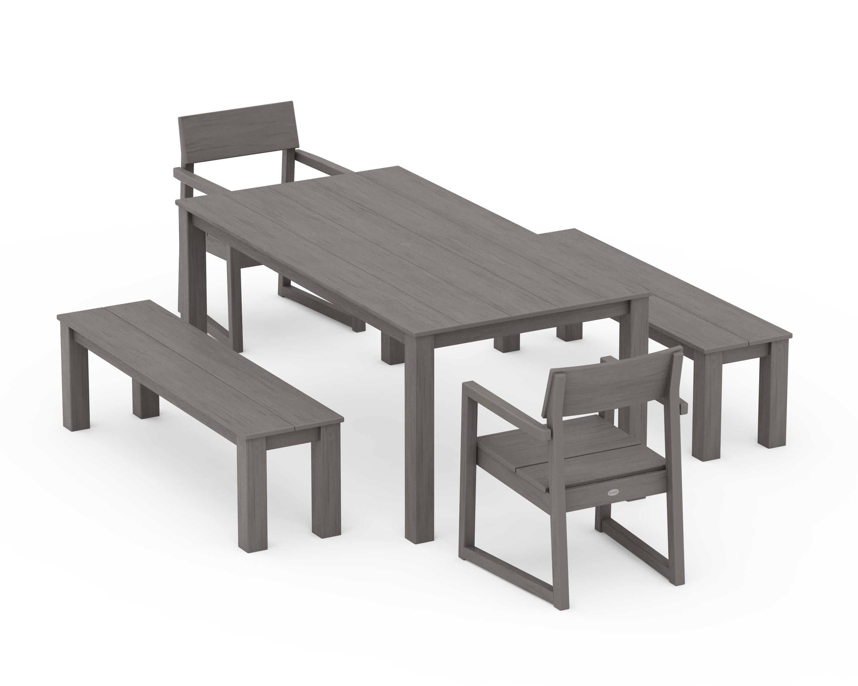 POLYWOOD EDGE 5-Piece Parsons Dining Set with Benches in Driftwood