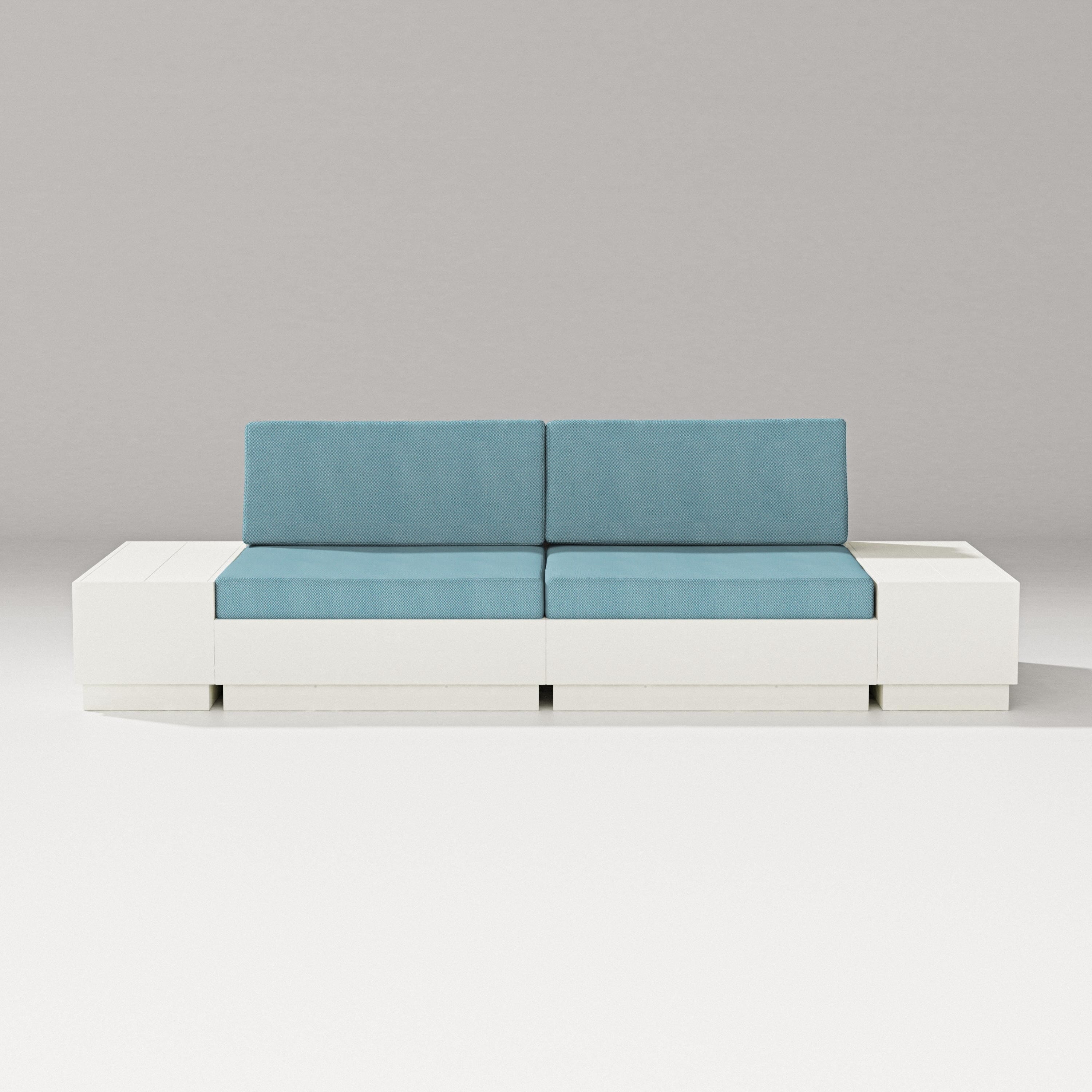 PW Designer Series Elevate 4-Piece Loveseat Sectional in Vintage White / Lattice Sky Blue