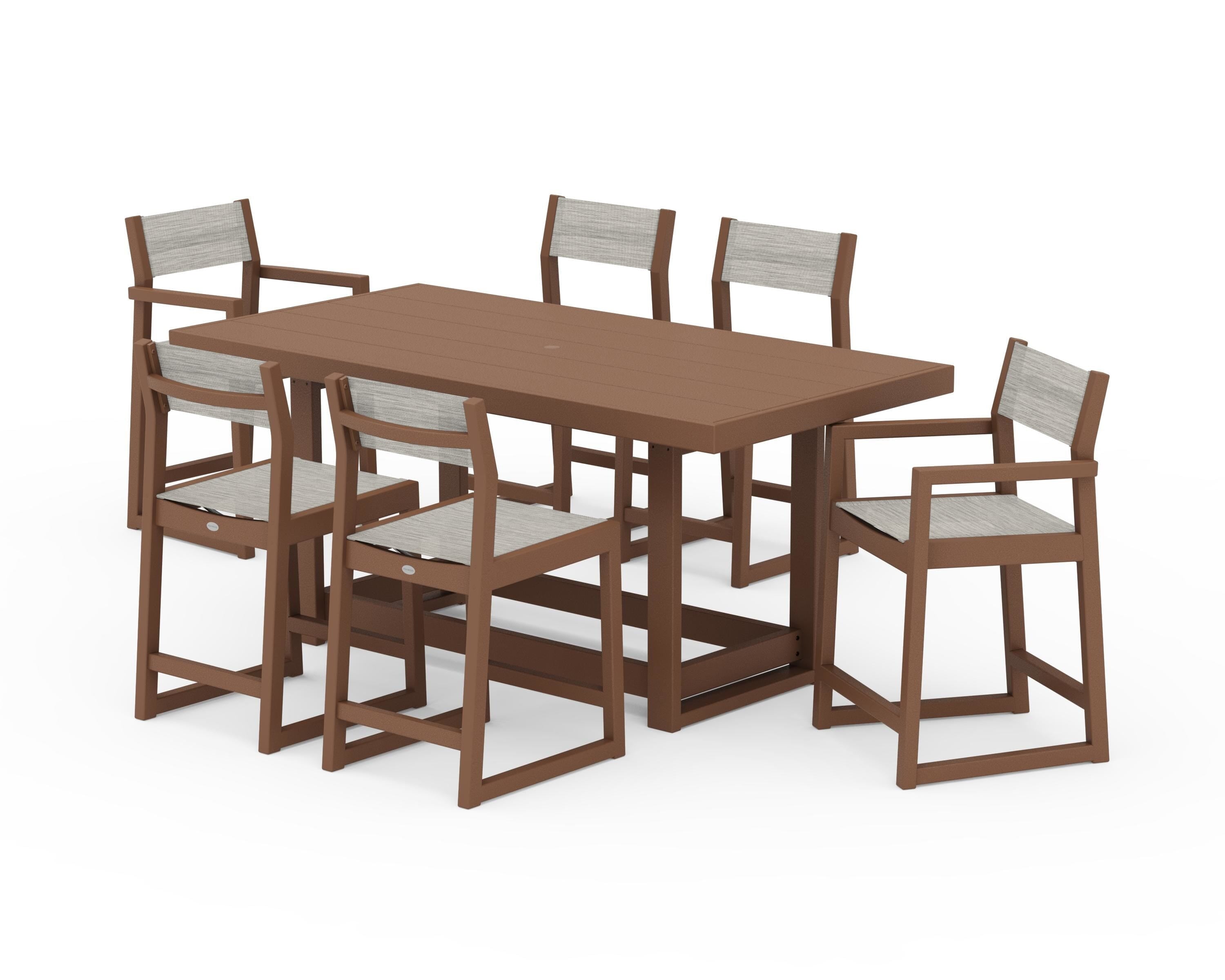 POLYWOOD EDGE Sling 7-Piece Counter Table Set in Teak / Birch Sling