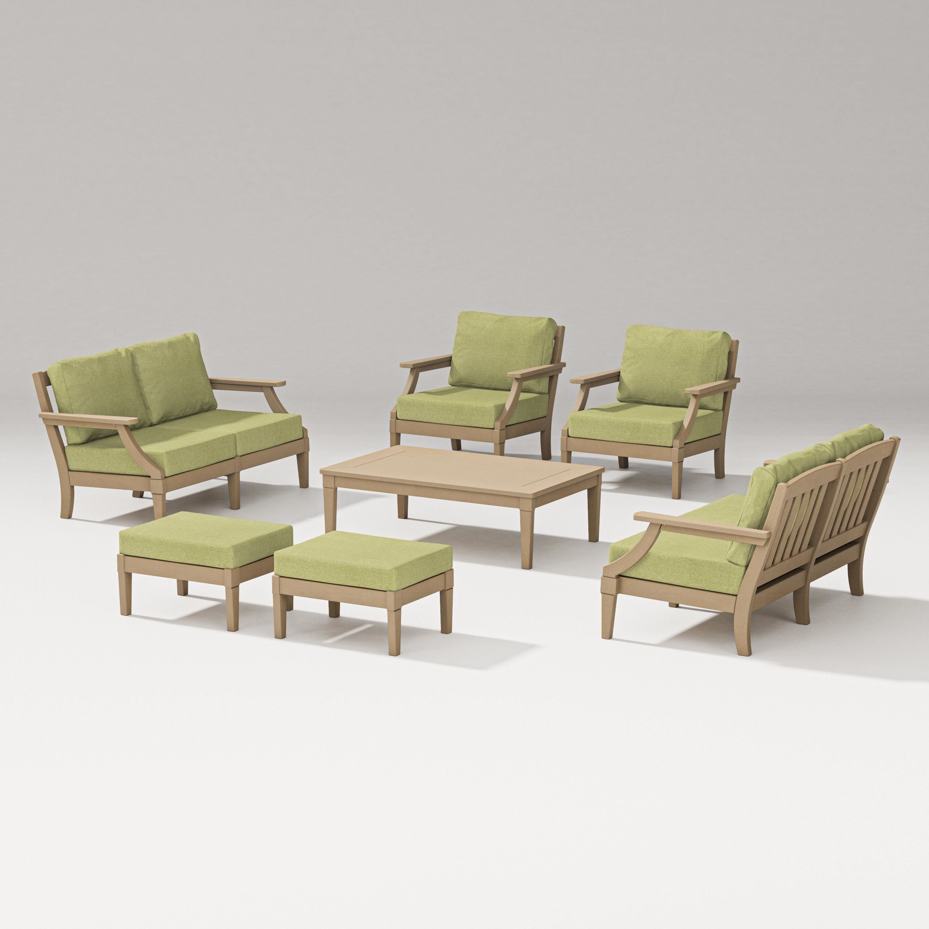 PW Designer Series Estate 7-Piece Lounge Loveseat Set in Vintage Sahara / Chartreuse Boucle