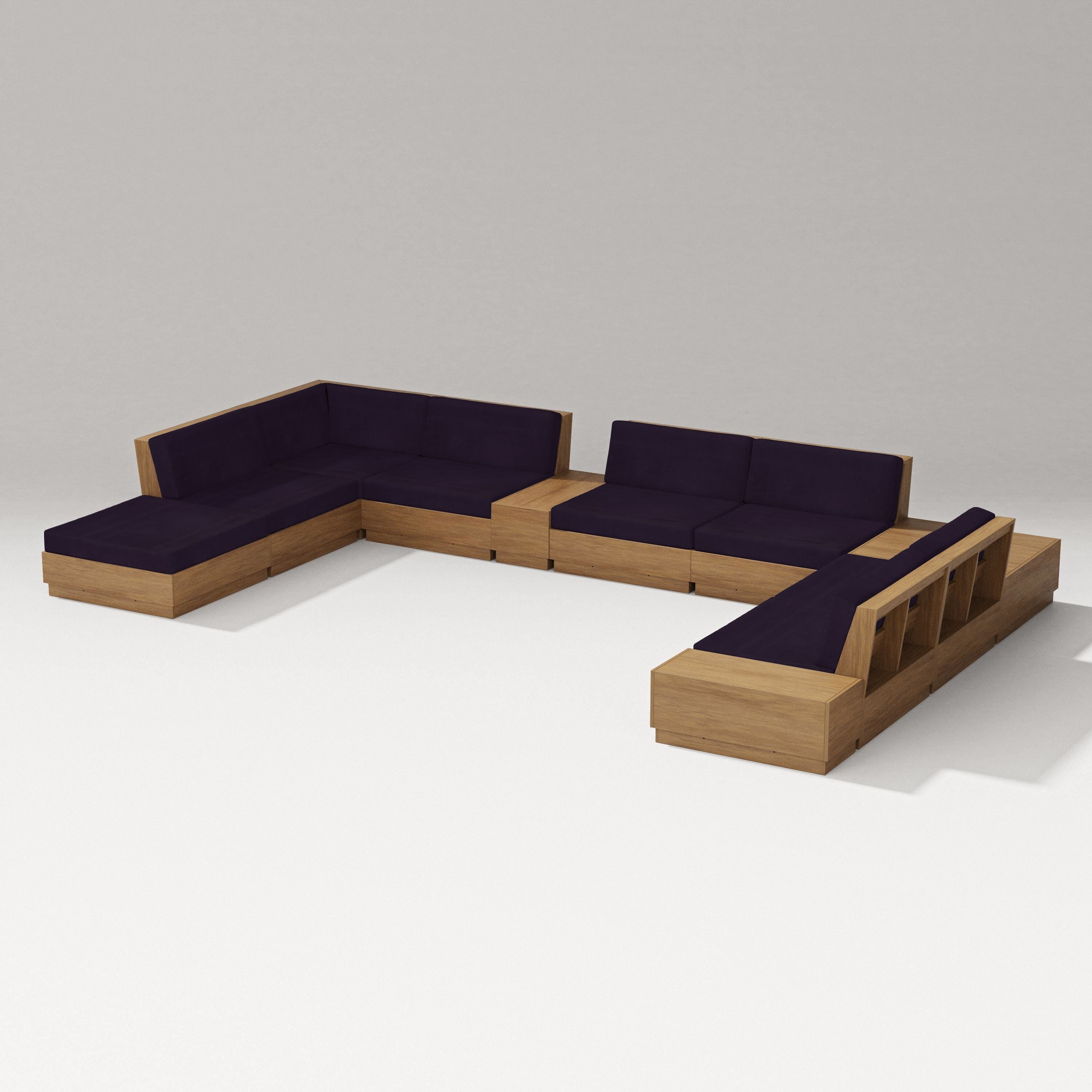 PW Designer Series Elevate 11-Piece Conversation Sectional Set in Natural / Navy Linen