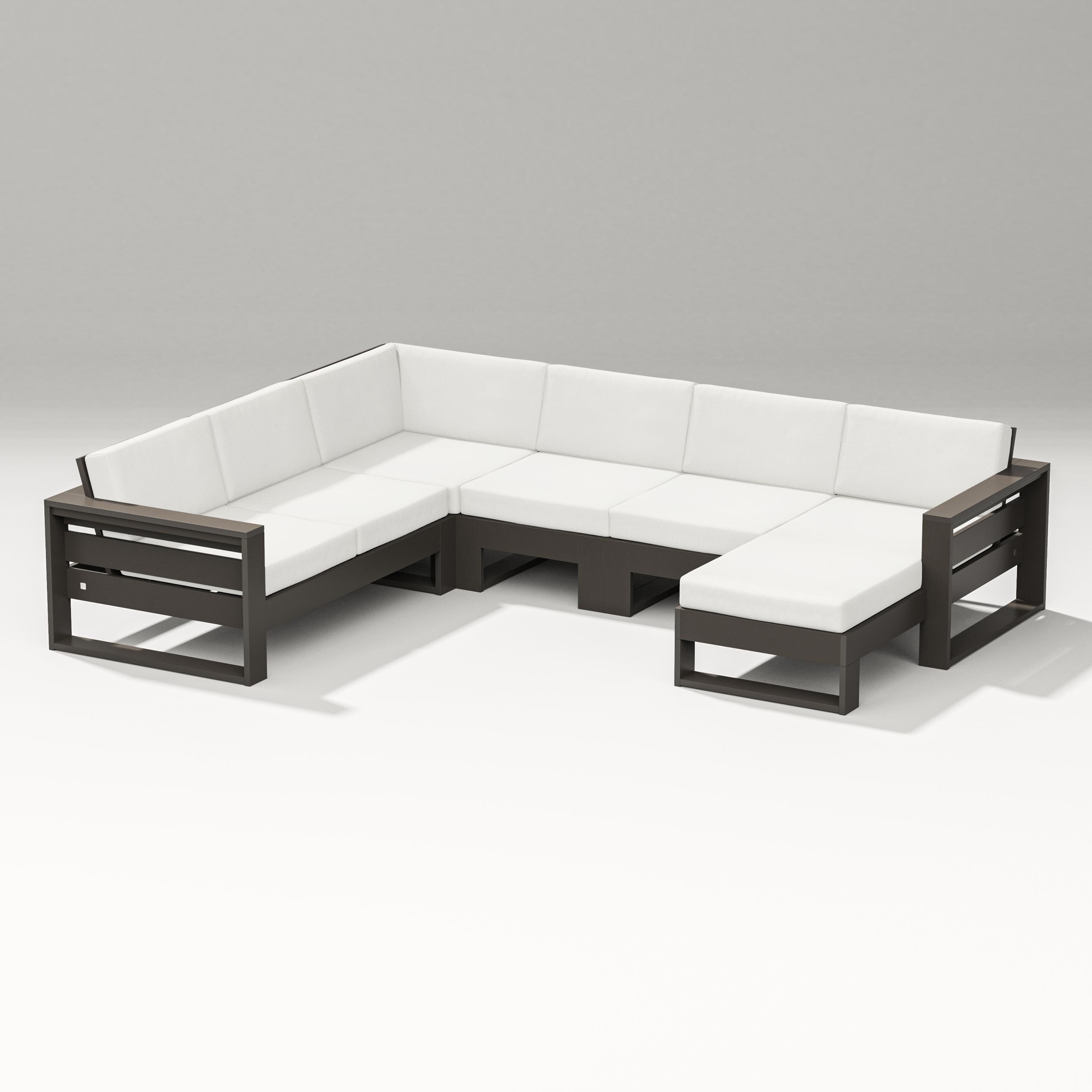 PW Designer Series Latitude Corner Sectional with Right Chaise in Vintage Coffee / Natural Linen