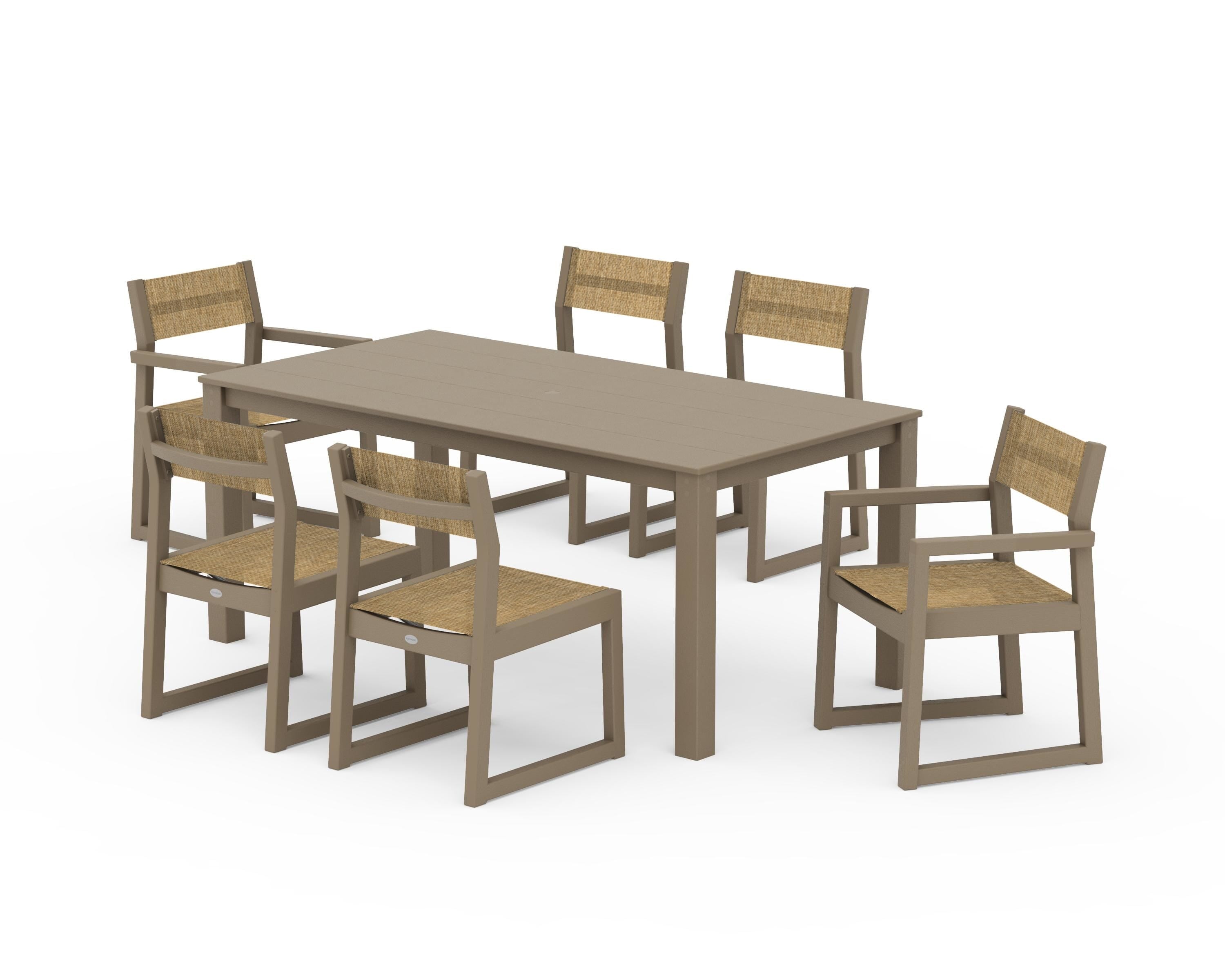 POLYWOOD EDGE Sling 7-Piece Parsons Dining Set in Vintage Sahara / Burlap Sling