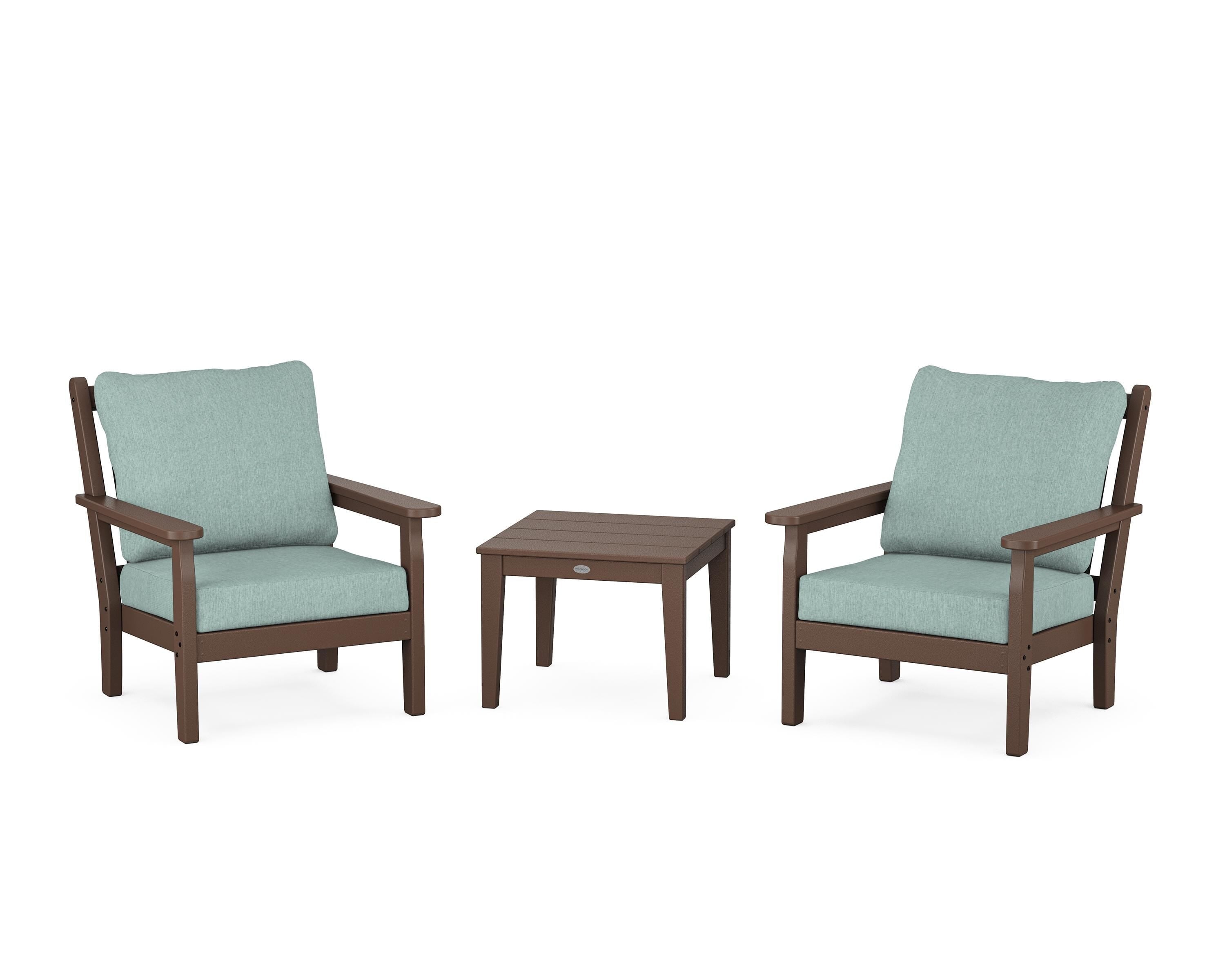 POLYWOOD Chippendale 3-Piece Deep Seating Set in Mahogany / Glacier Spa