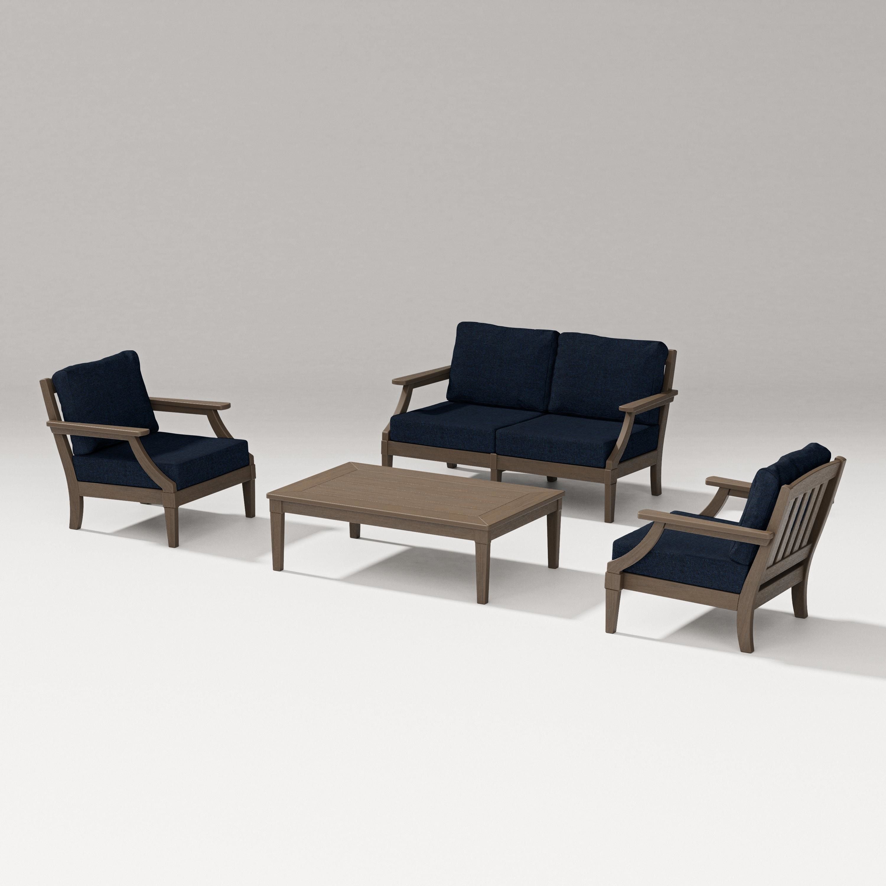 PW Designer Series Estate Lounge 4-Piece Loveseat Set in Kona / Marine Indigo