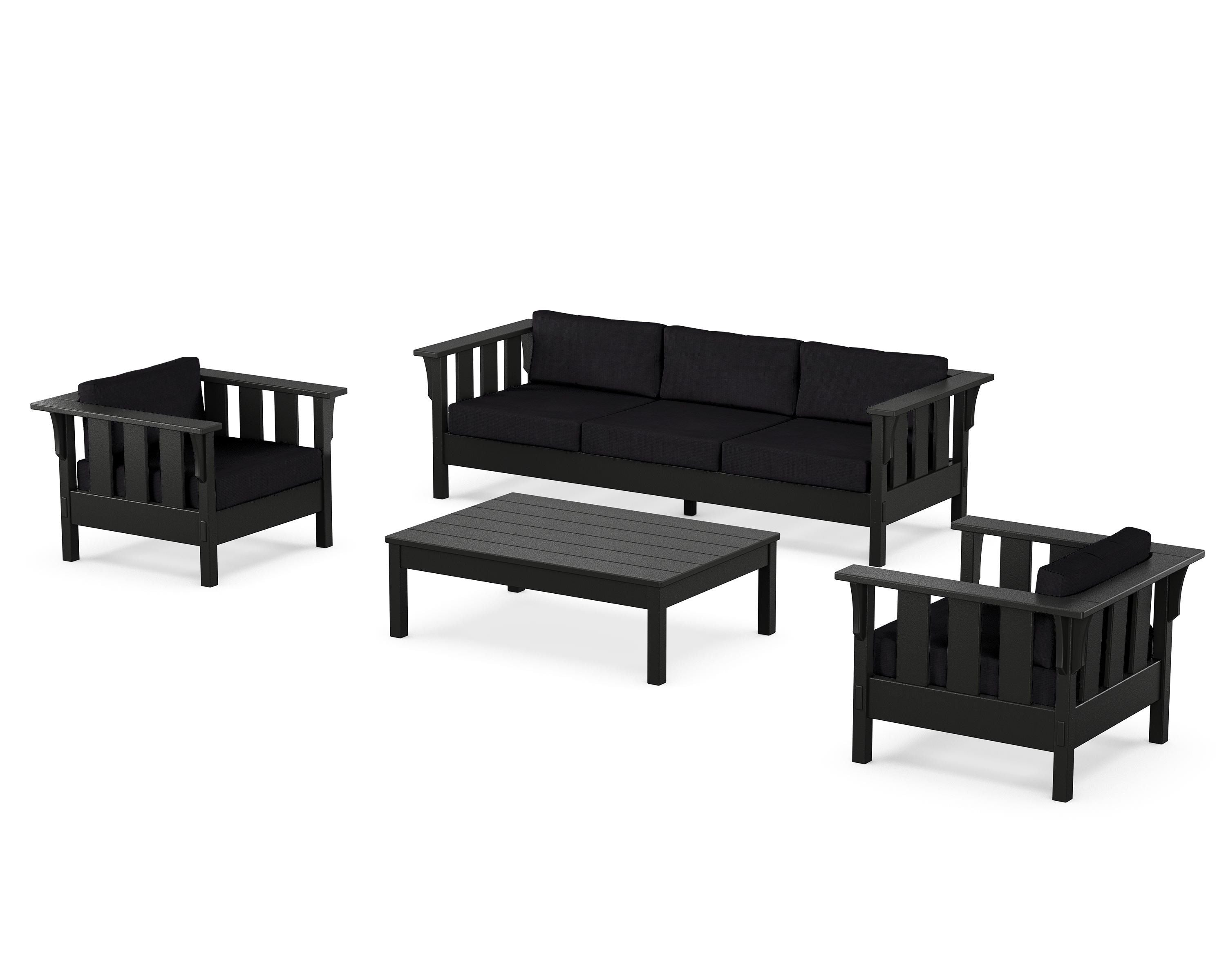 Martha Stewart by POLYWOOD Acadia 4-Piece Deep Seating Set with Sofa in Black / Midnight Linen