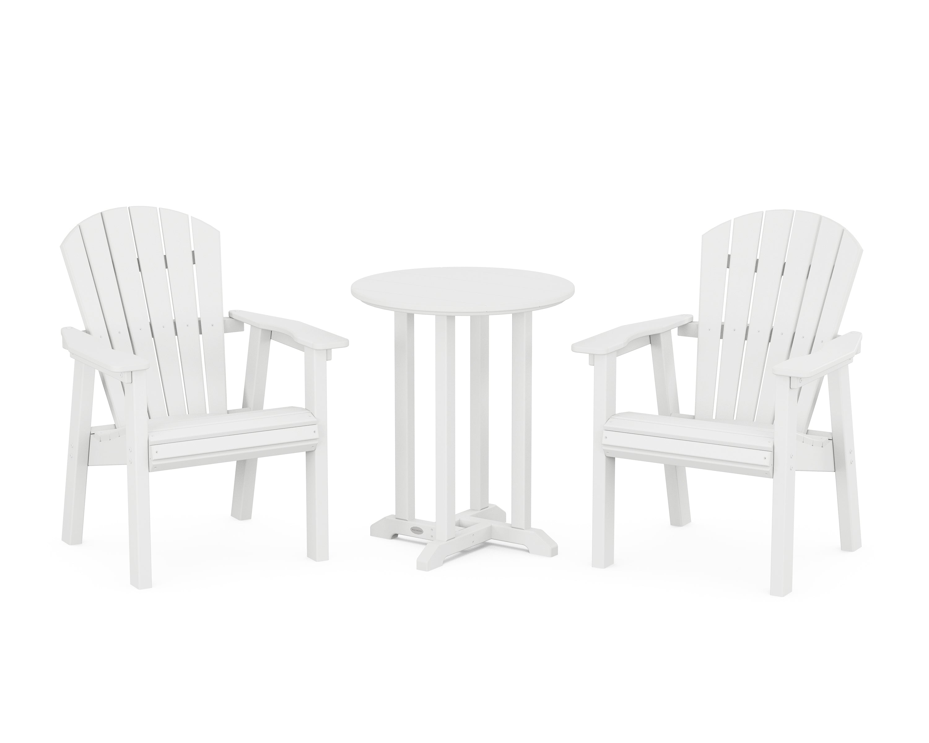 POLYWOOD Seashell 3-Piece Round Farmhouse Bistro Dining Set in White