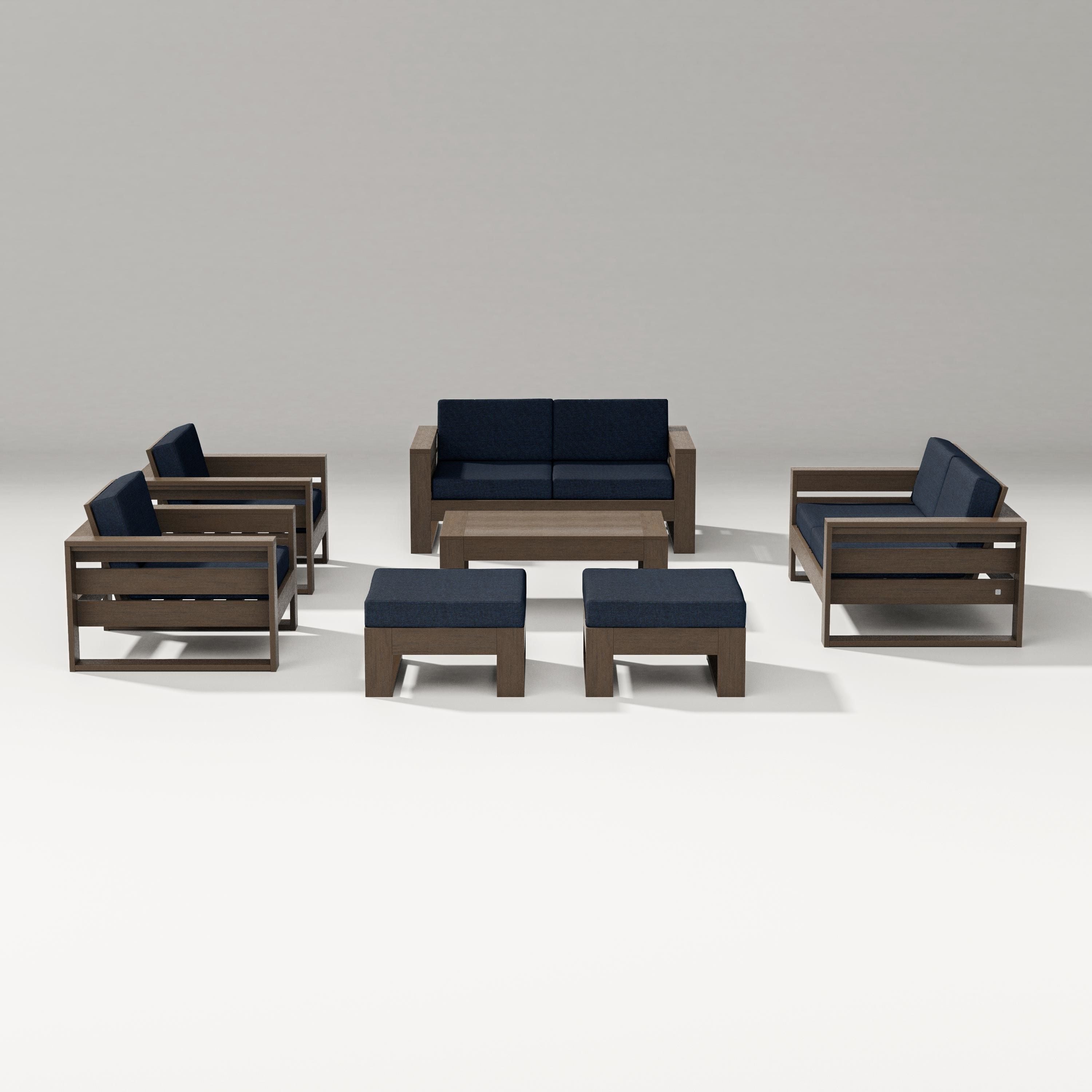 PW Designer Series Latitude 7-Piece Lounge Loveseat Set in Kona / Marine Indigo
