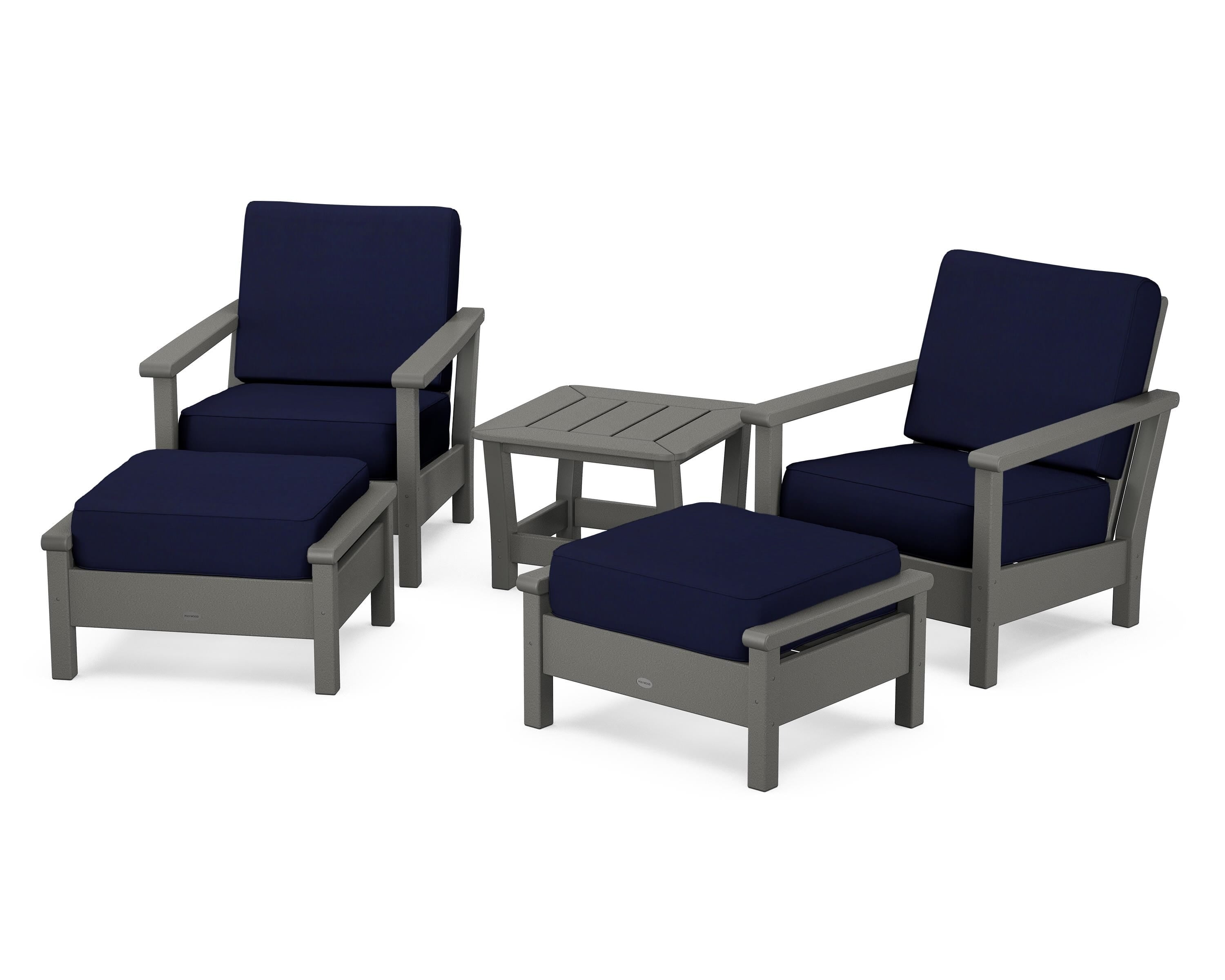 POLYWOOD Harbour 5-Piece Deep Seating Chair Set in Slate Grey / Navy