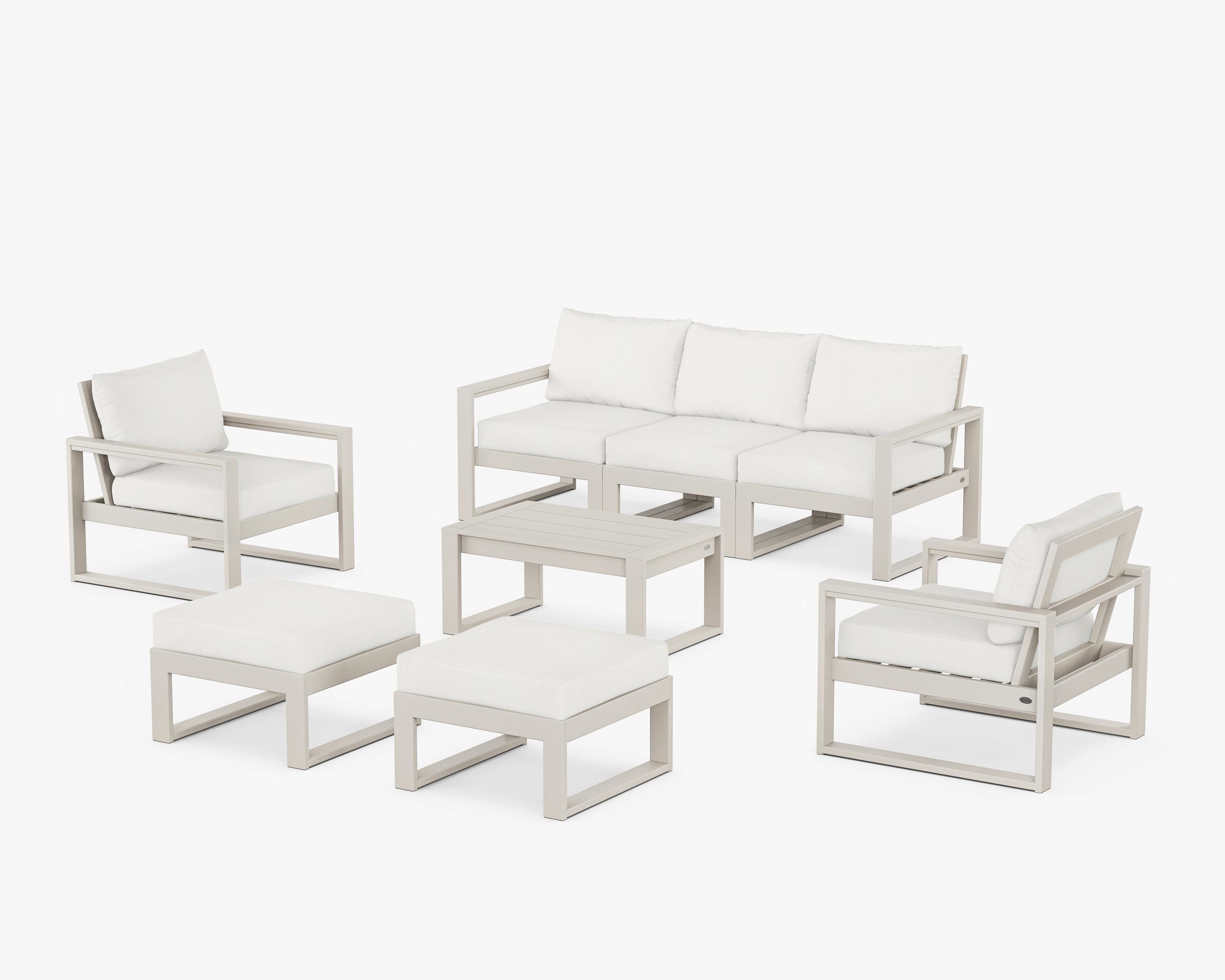 POLYWOOD EDGE Sectional 8-Piece Lounge Sofa Set in Sand / Natural Linen