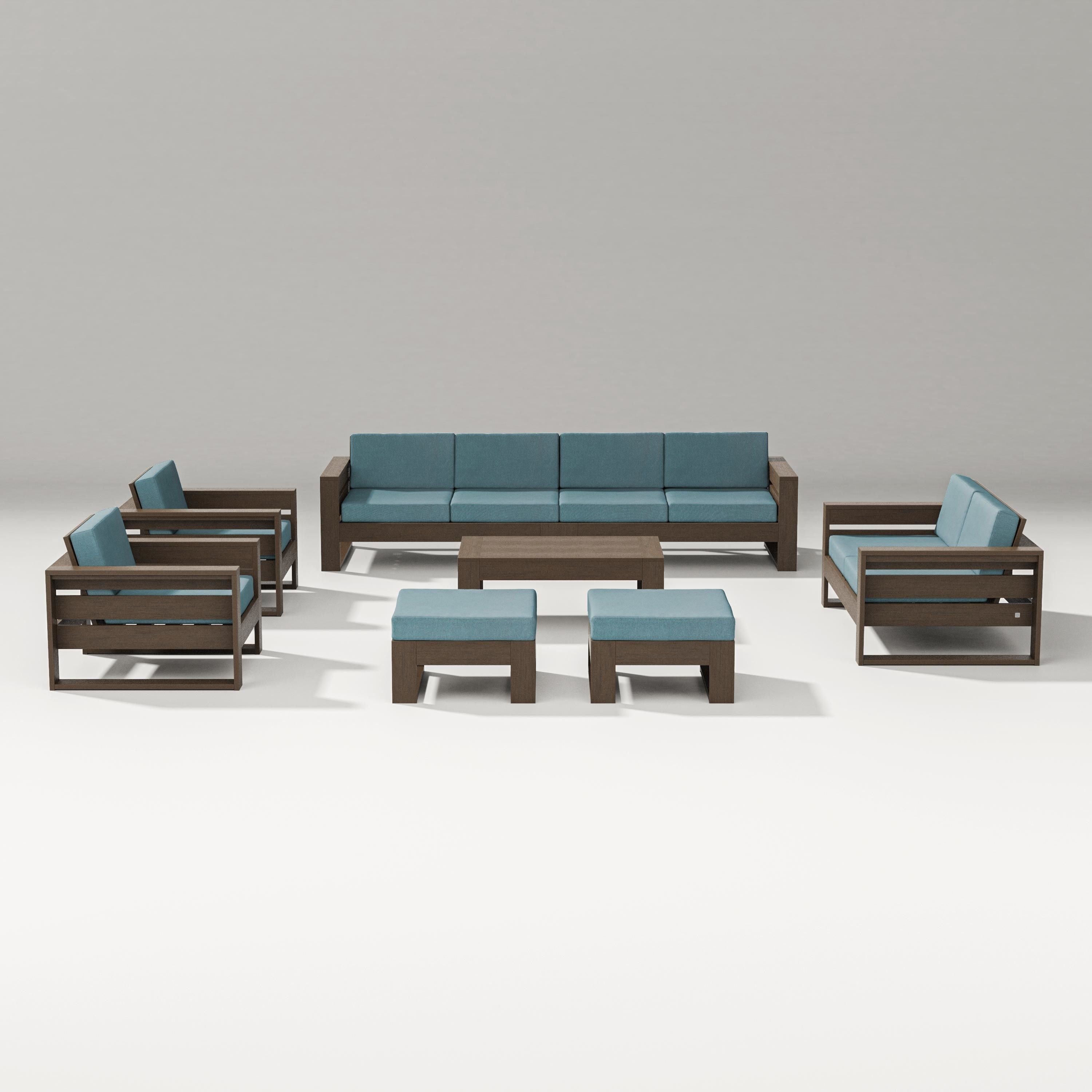 PW Designer Series Latitude 8-Piece Lounge Sofa Set in Kona / Ocean Teal