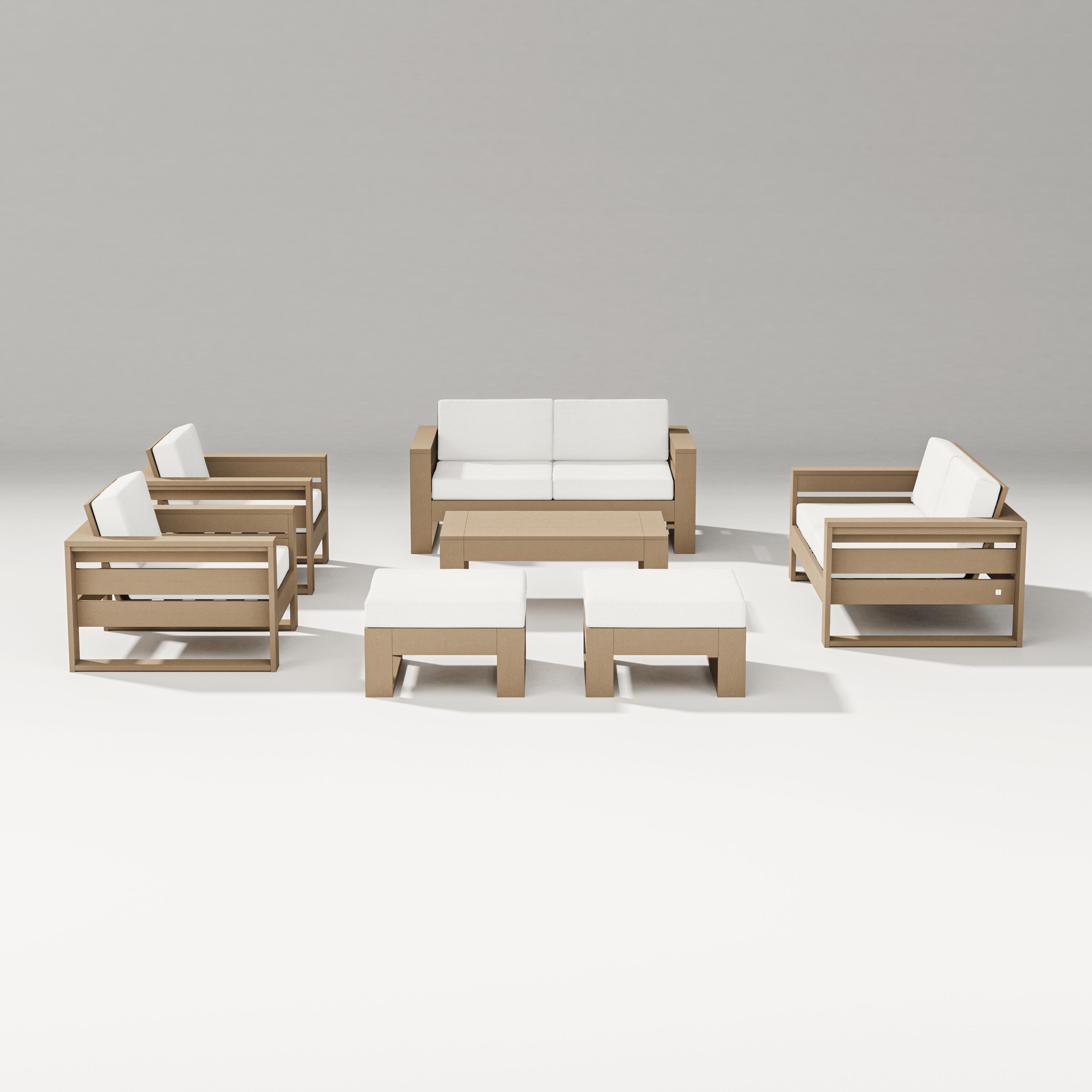 PW Designer Series Latitude 7-Piece Lounge Loveseat Set in Vintage Sahara / Natural Linen