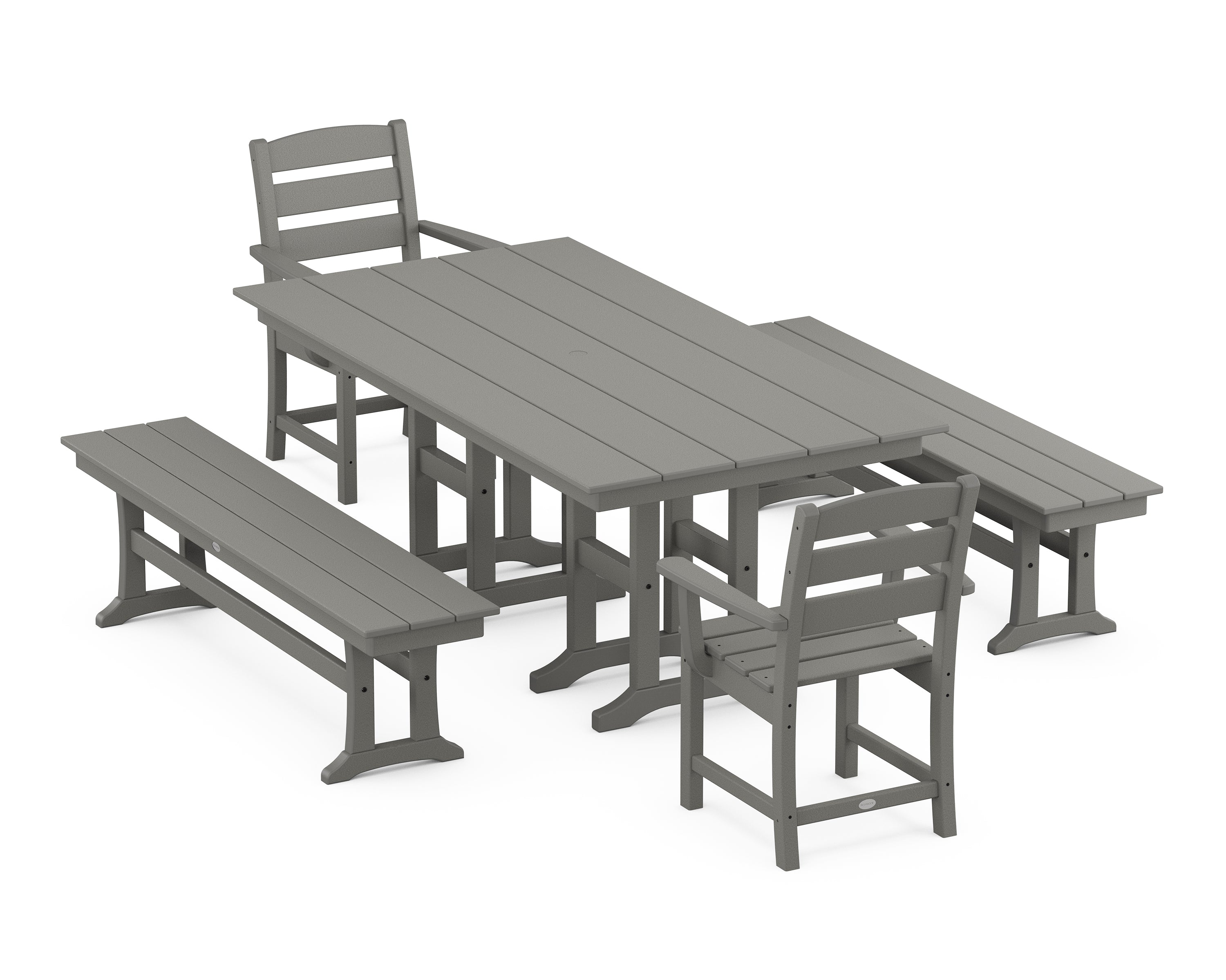 POLYWOOD Lakeside 5-Piece Farmhouse Dining Set with Benches in Slate Grey