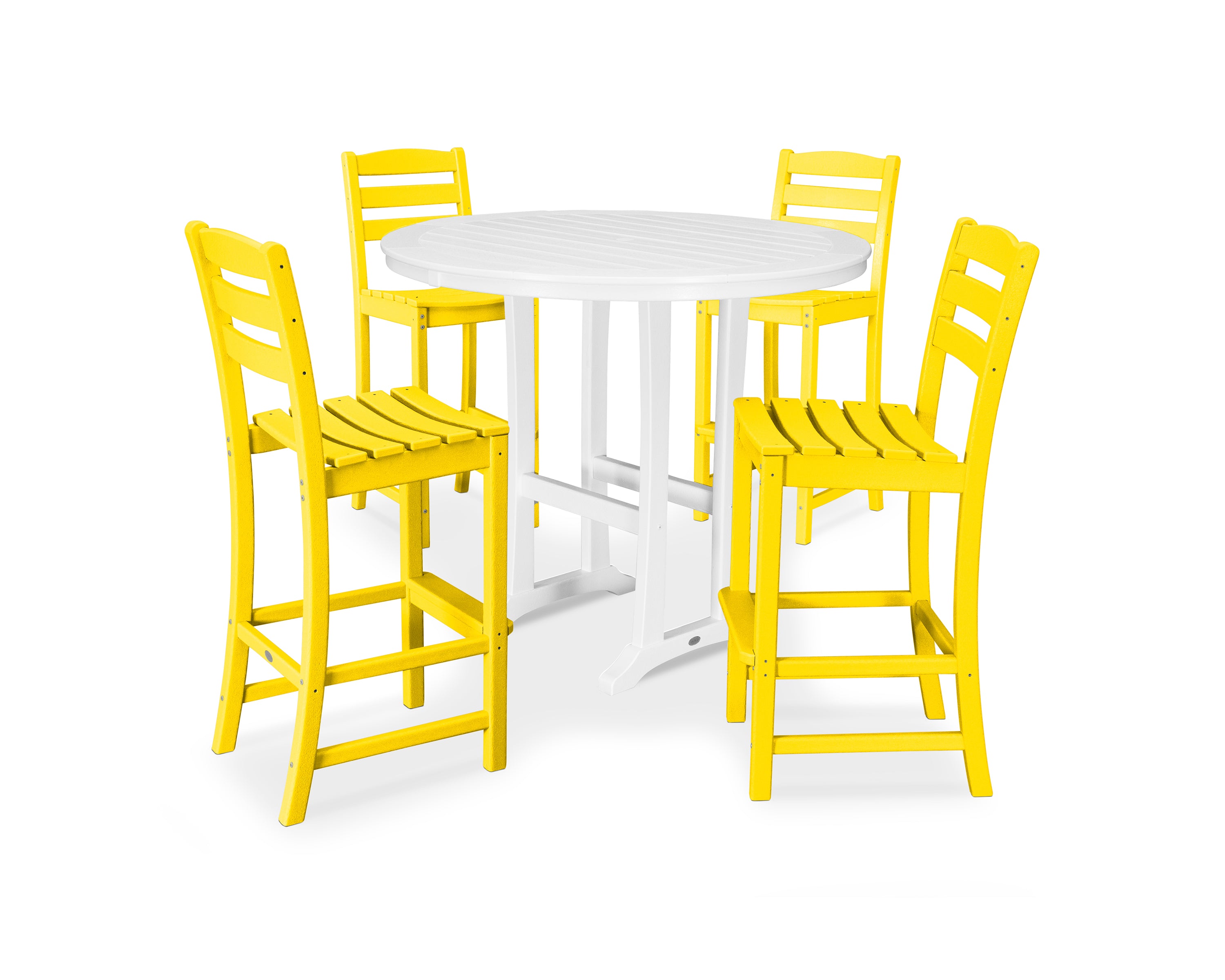 POLYWOOD® La Casa Café 5-Piece Side Chair Bar Dining Set in Lemon / White