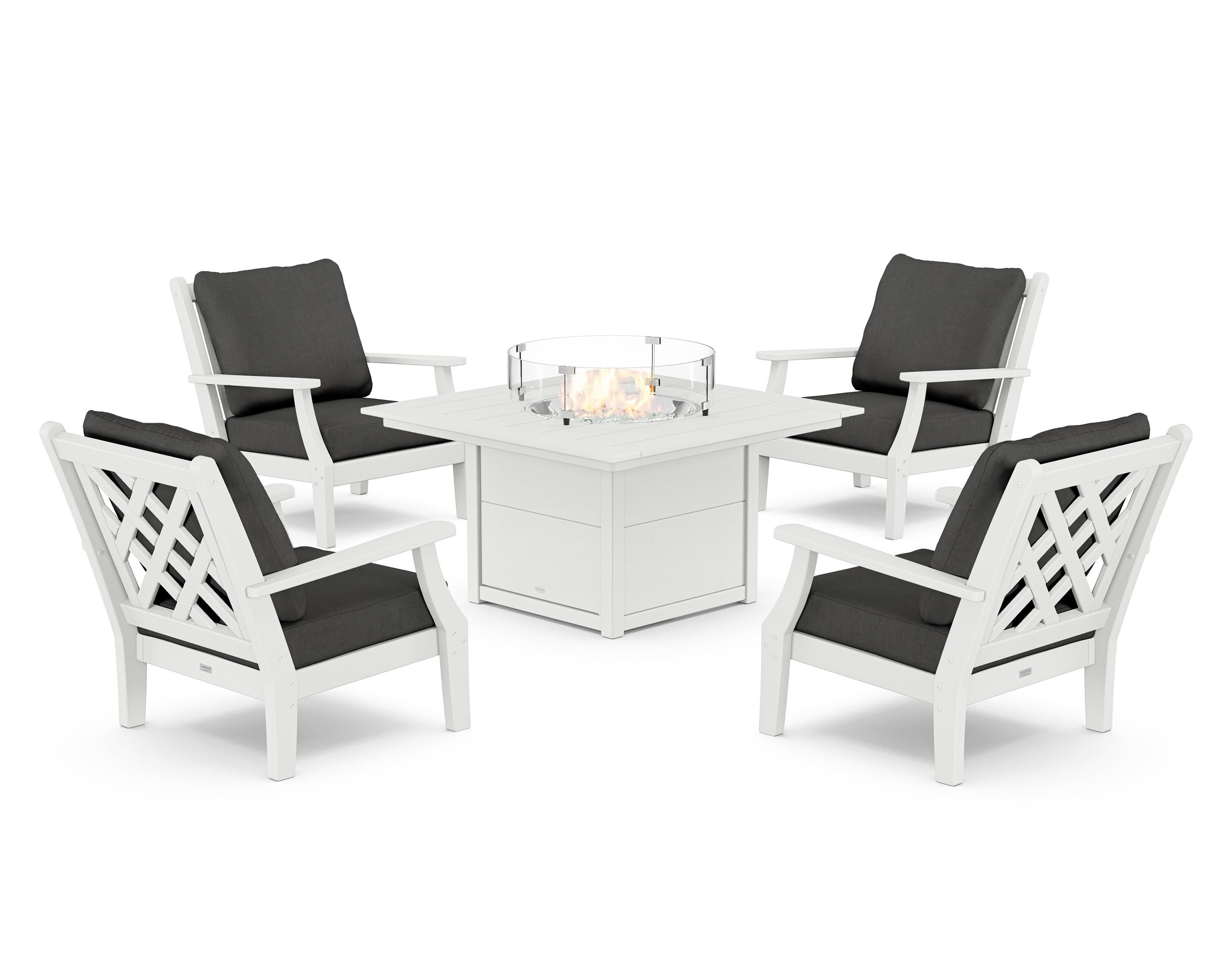 Country Living Wovendale 5-Piece Deep Seating Set with Fire Pit Table in White / Spectrum Carbon