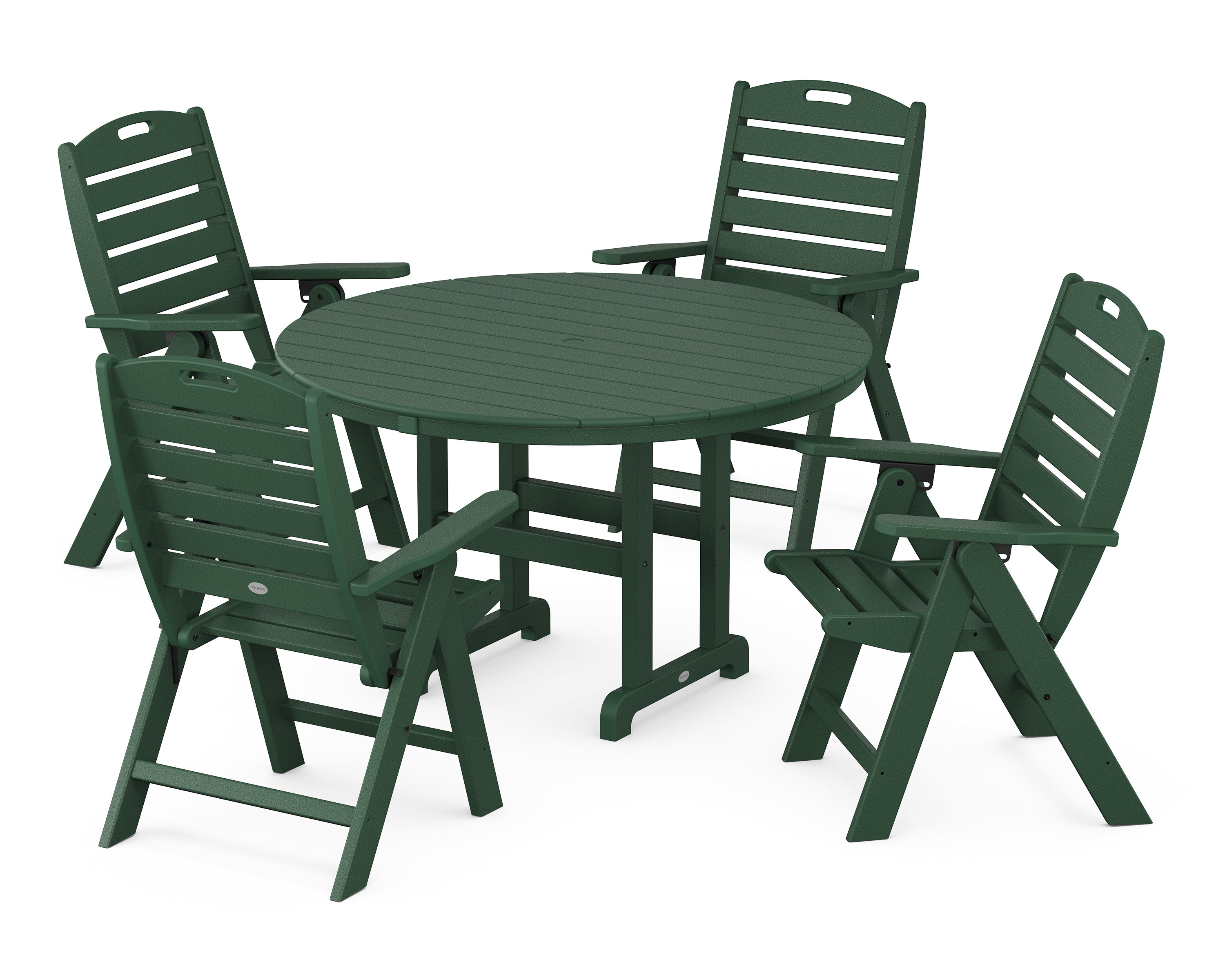POLYWOOD® Nautical Folding Chair 5-Piece Round Farmhouse Dining Set in Green