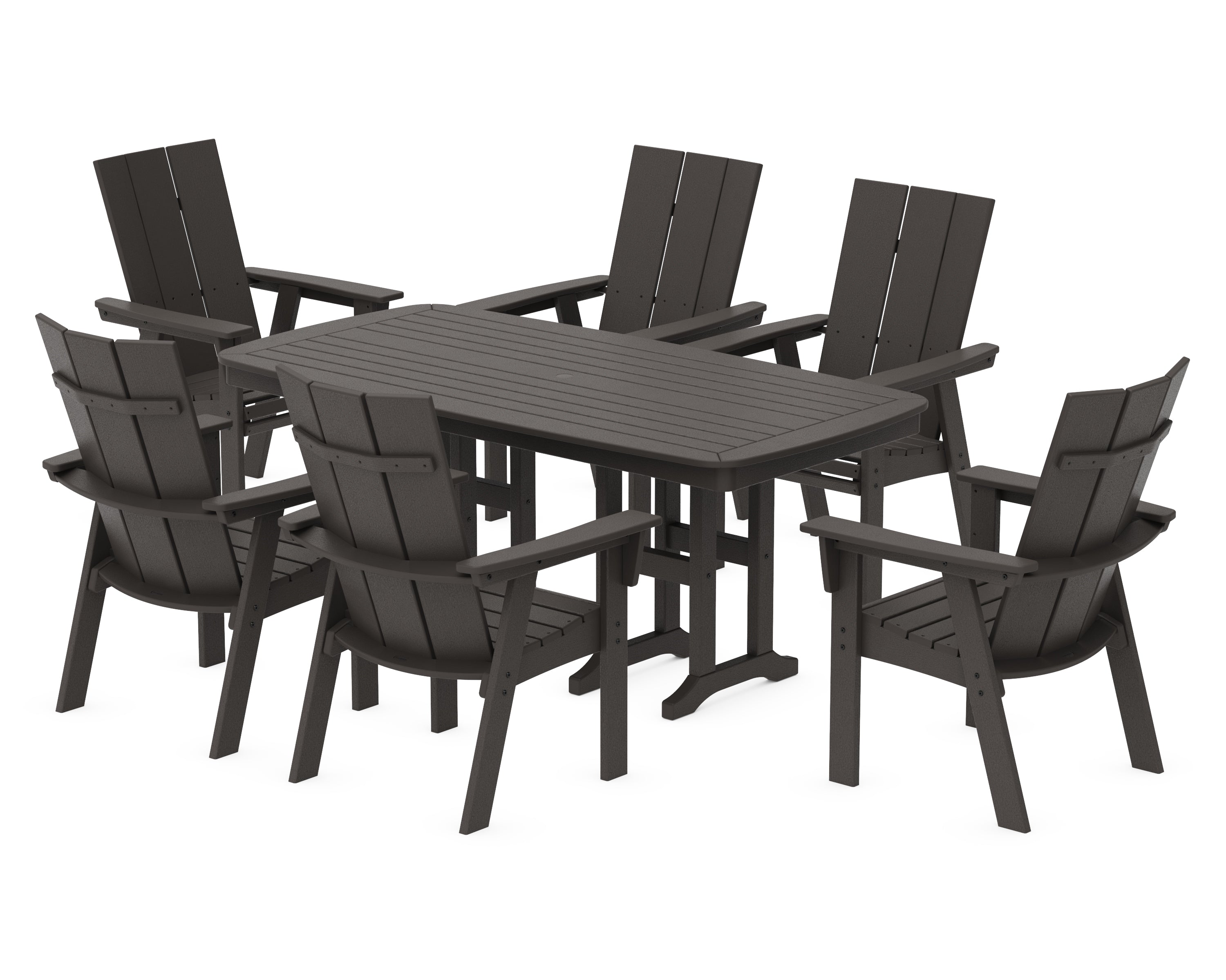 POLYWOOD Modern Curveback Adirondack 7-Piece Dining Set in Vintage Coffee
