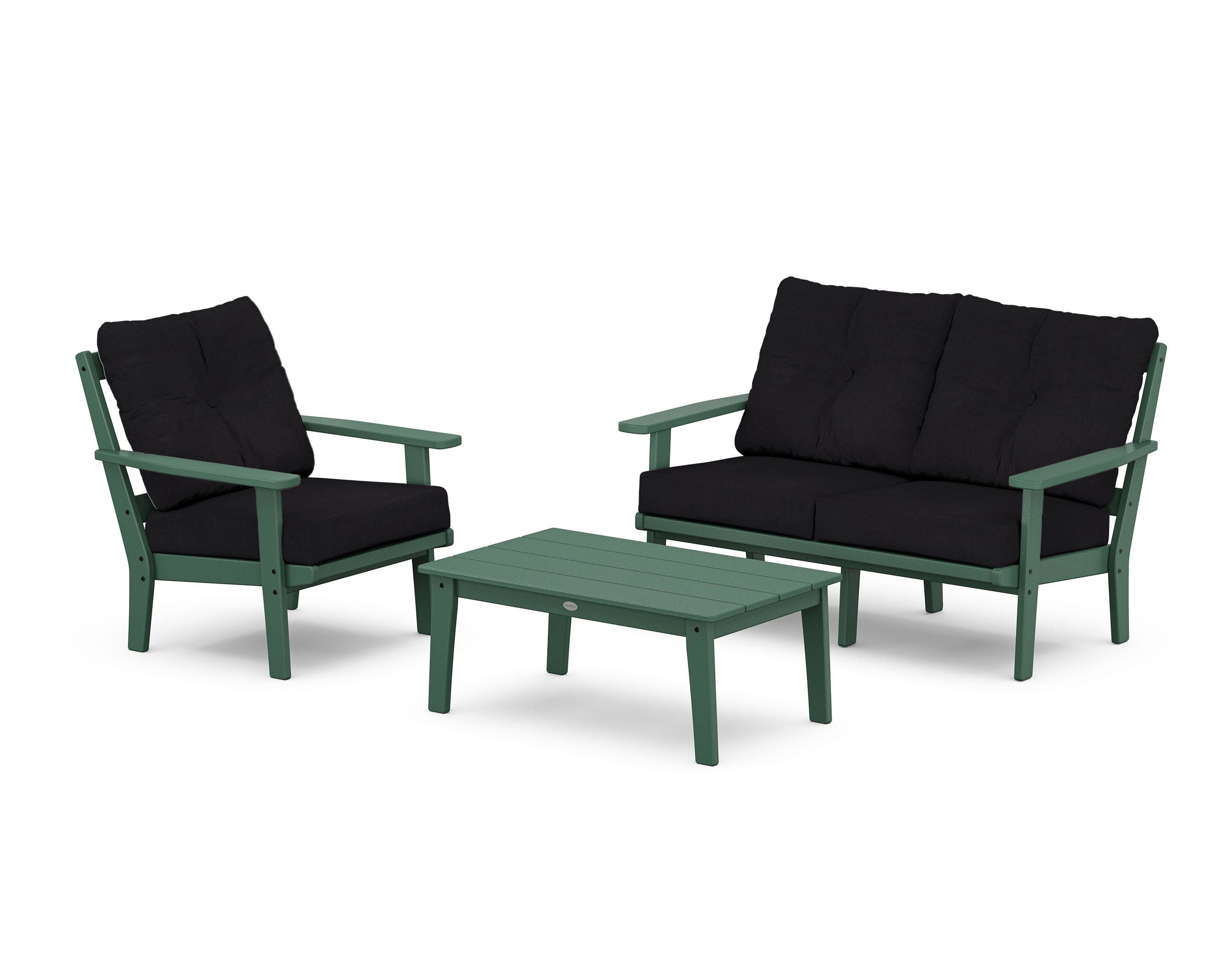 POLYWOOD Prairie 3-Piece Deep Seating Set with Loveseat in Green / Midnight Linen