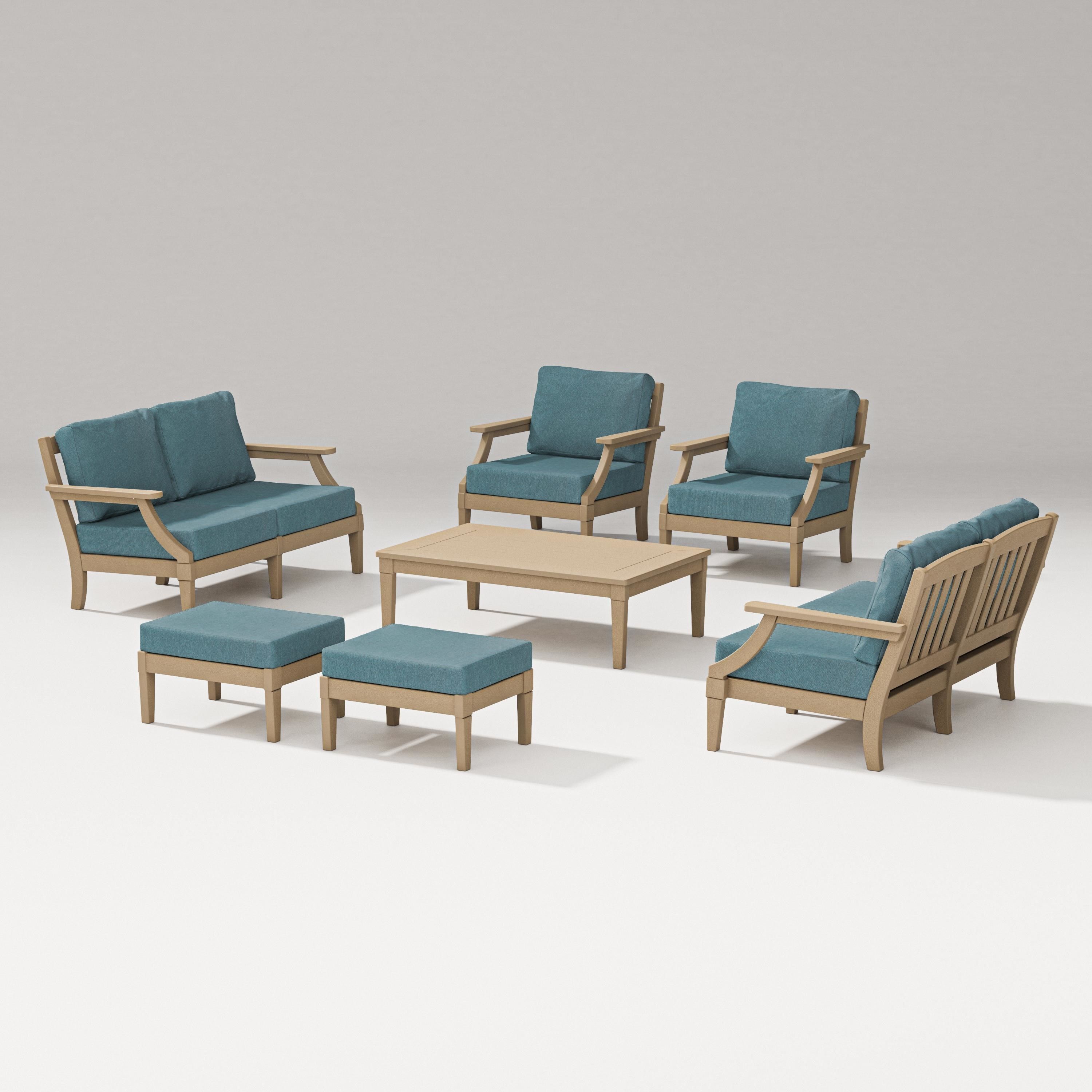 PW Designer Series Estate 7-Piece Lounge Loveseat Set in Vintage Sahara / Ocean Teal