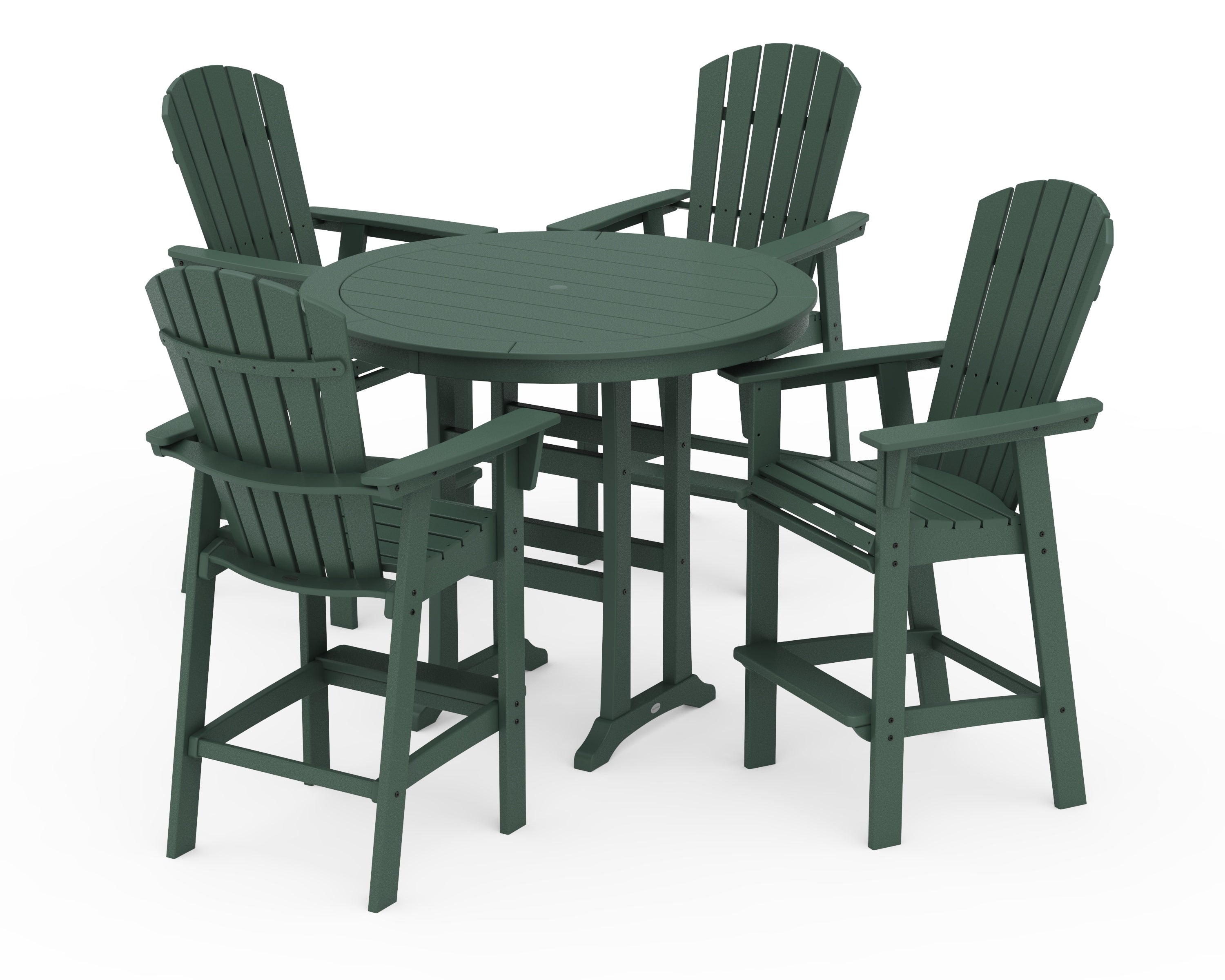 POLYWOOD Nautical Curveback Adirondack 5-Piece Round Trestle Bar Set in Green