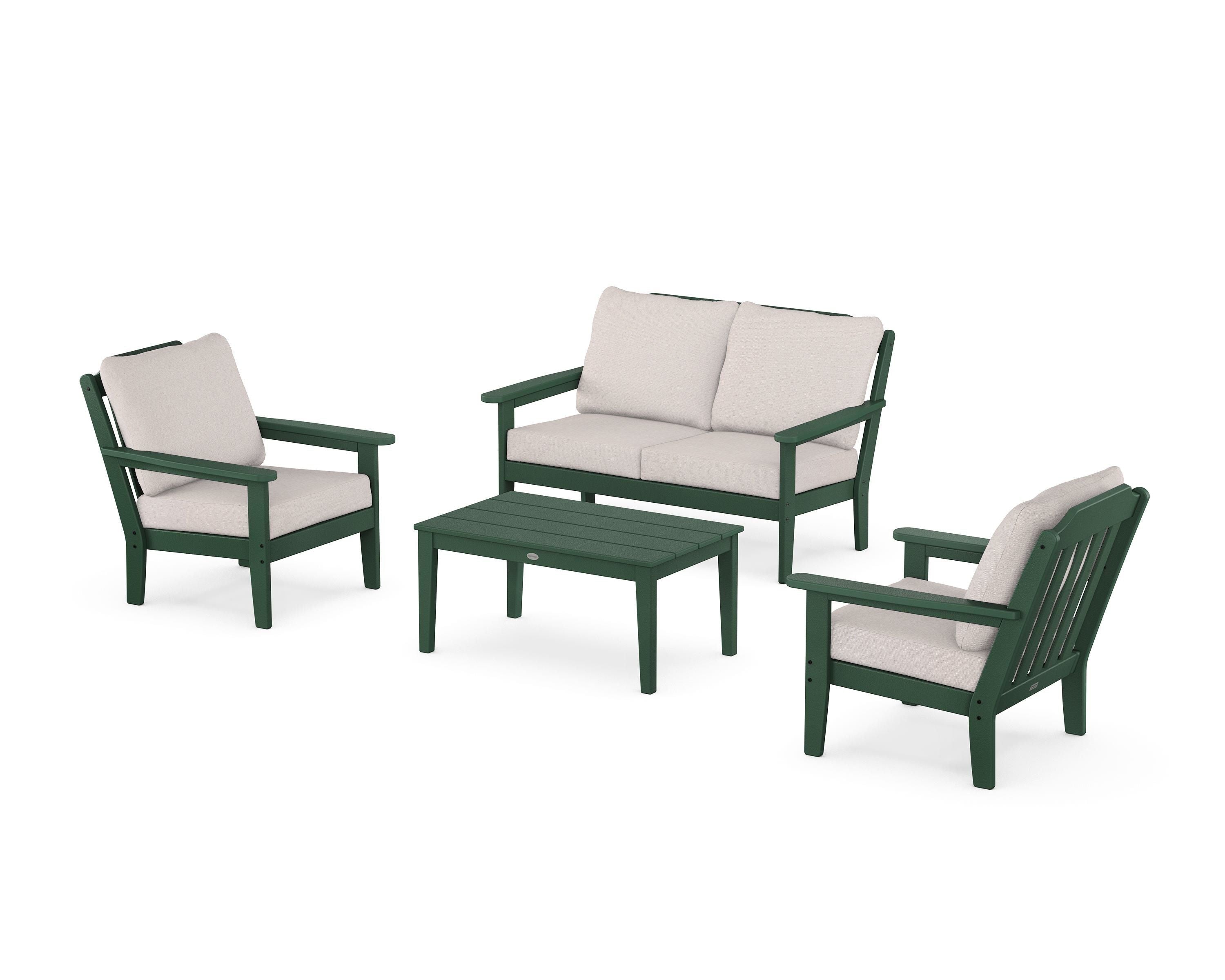 Country Living Cottage 4-Piece Deep Seating Set with Loveseat in Green / Dune Burlap