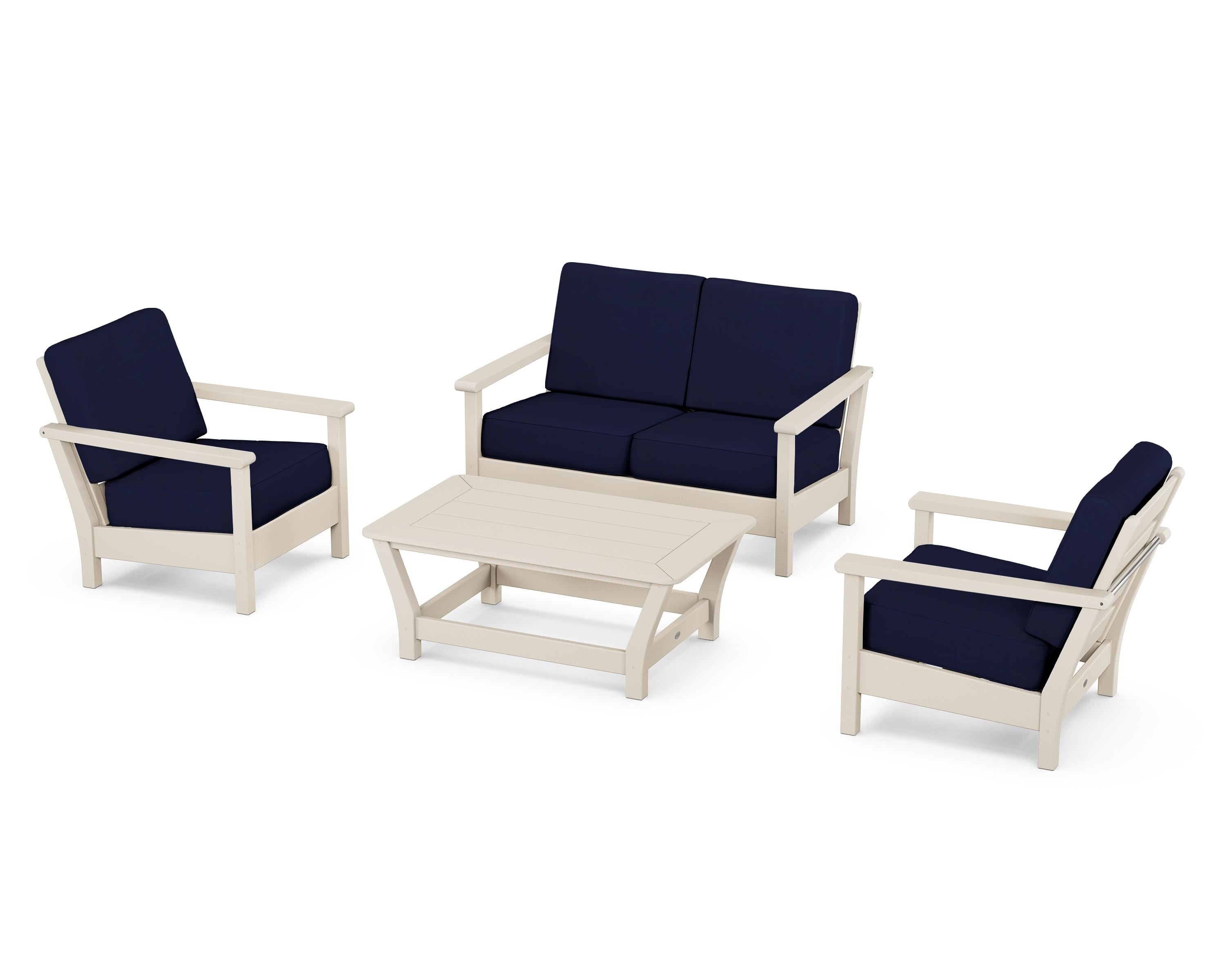 POLYWOOD Harbour 4-Piece Deep Seating Set in Sand / Navy