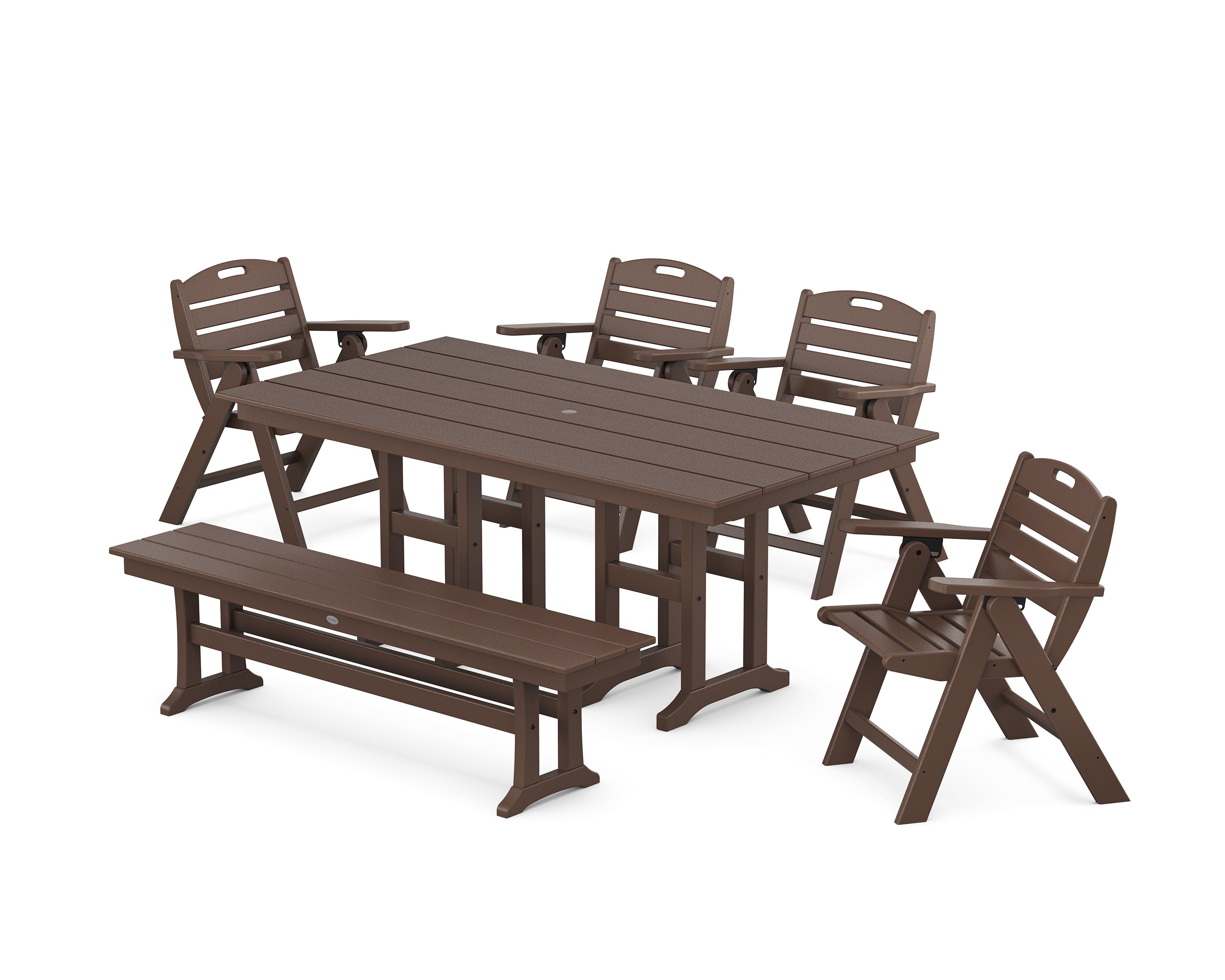 POLYWOOD Nautical Lowback 6-Piece Farmhouse Dining Set with Bench in Mahogany