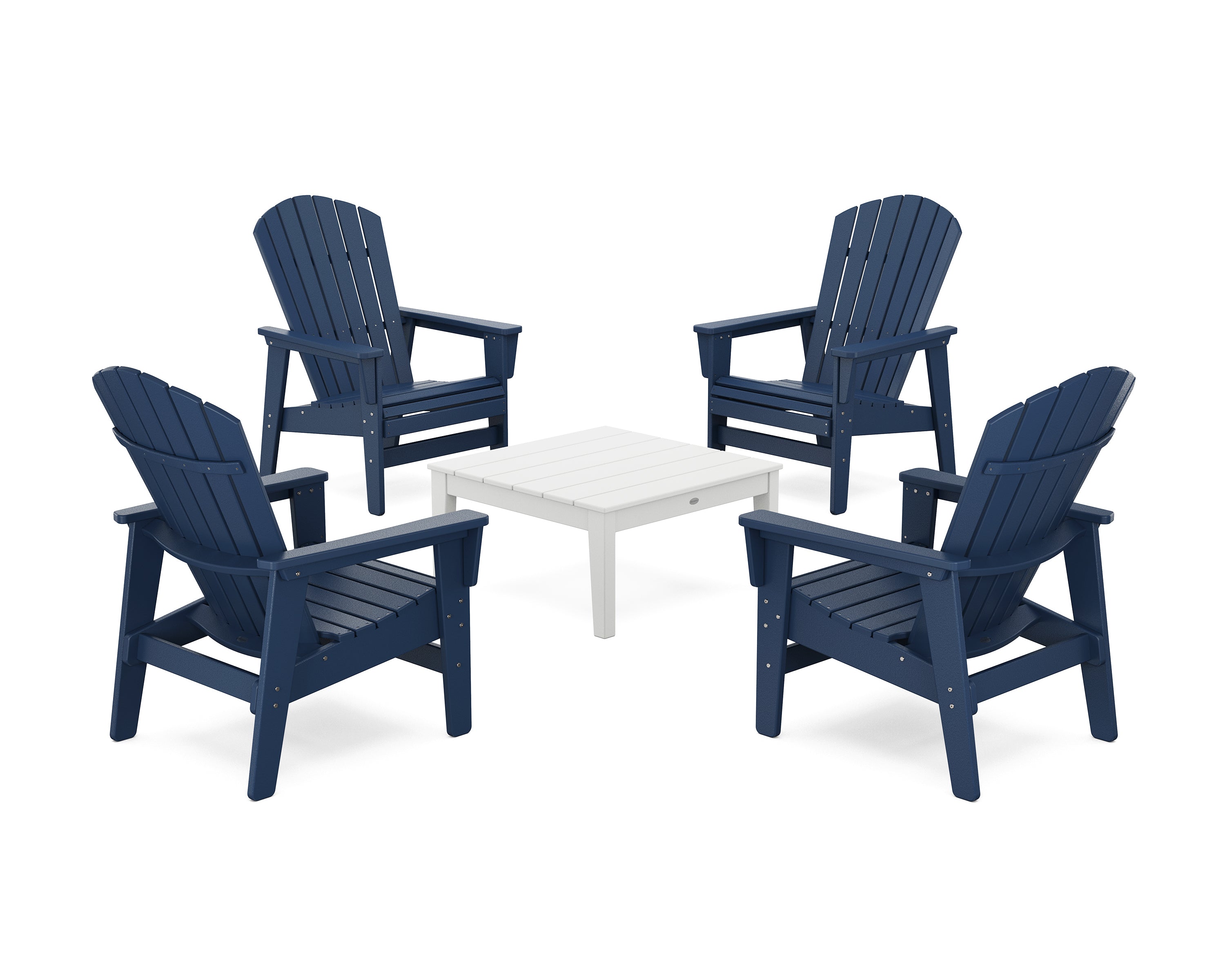 POLYWOOD® 5-Piece Nautical Grand Upright Adirondack Chair Conversation Group in Navy / White