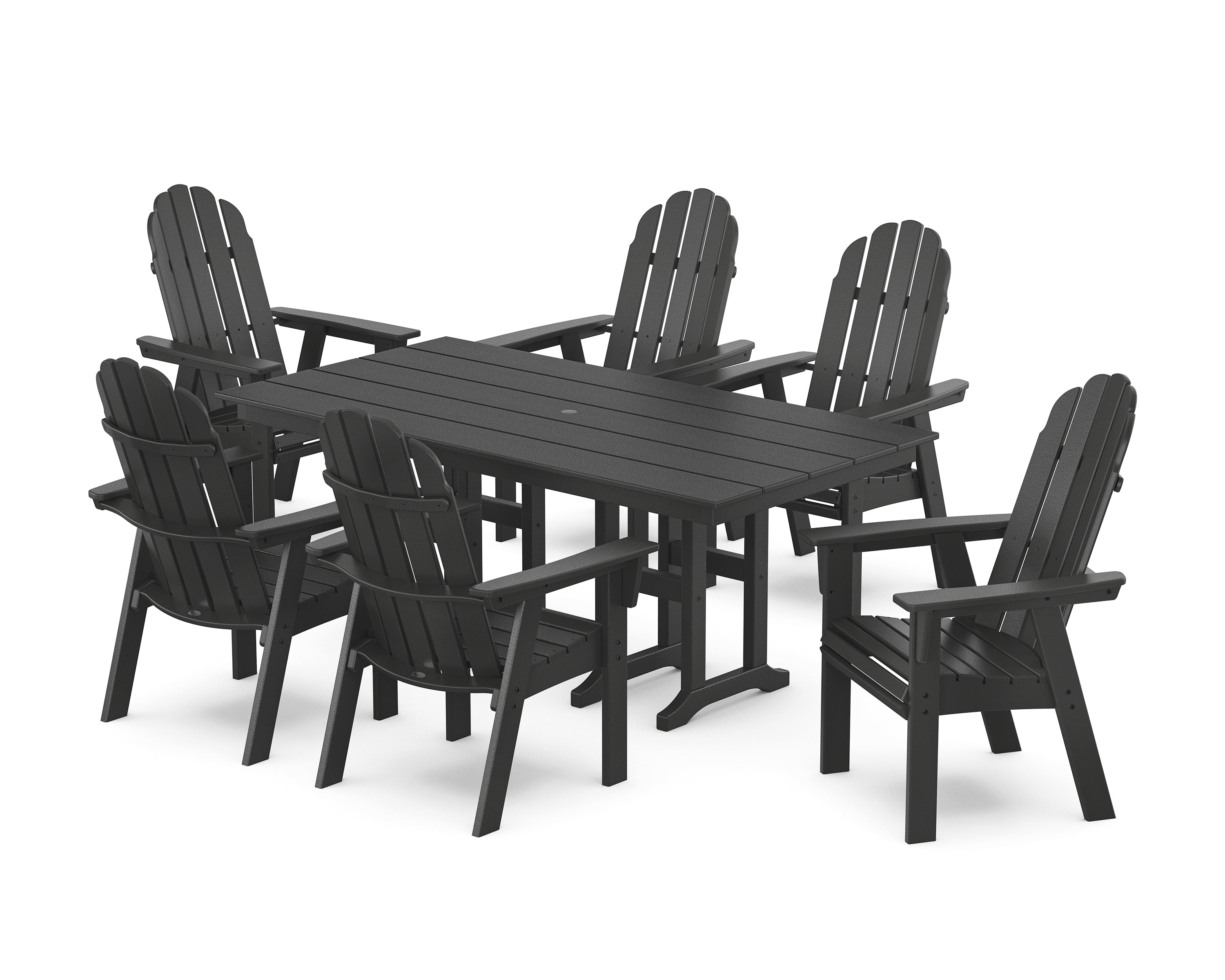 POLYWOOD Vineyard Curveback Adirondack Chair 7-Piece Farmhouse Dining Set in Black