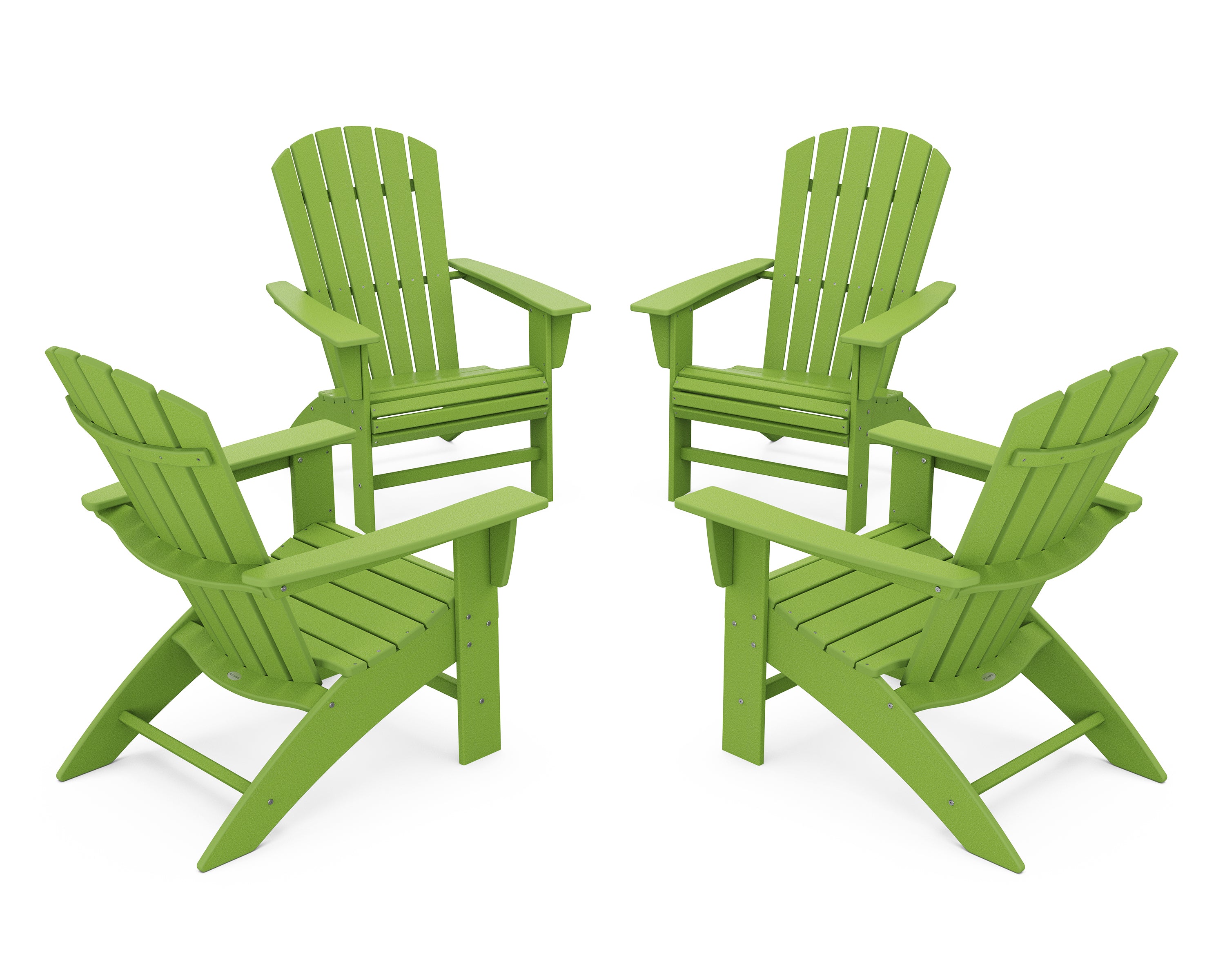 POLYWOOD® 4-Piece Nautical Curveback Adirondack Chair Conversation Set in Lime