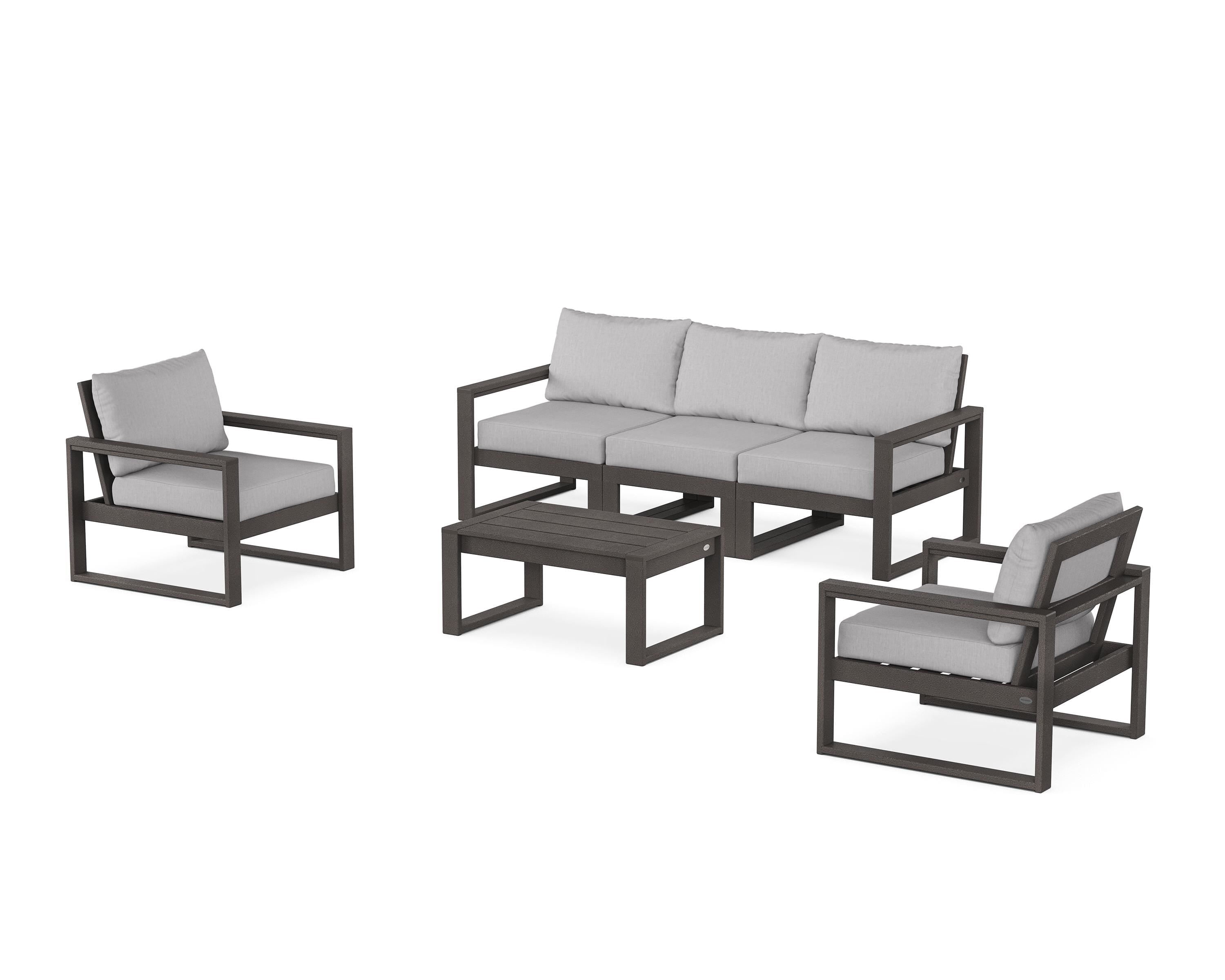 POLYWOOD EDGE Sectional 4-Piece Deep Seating Set with Sofa in Vintage Coffee / Granite