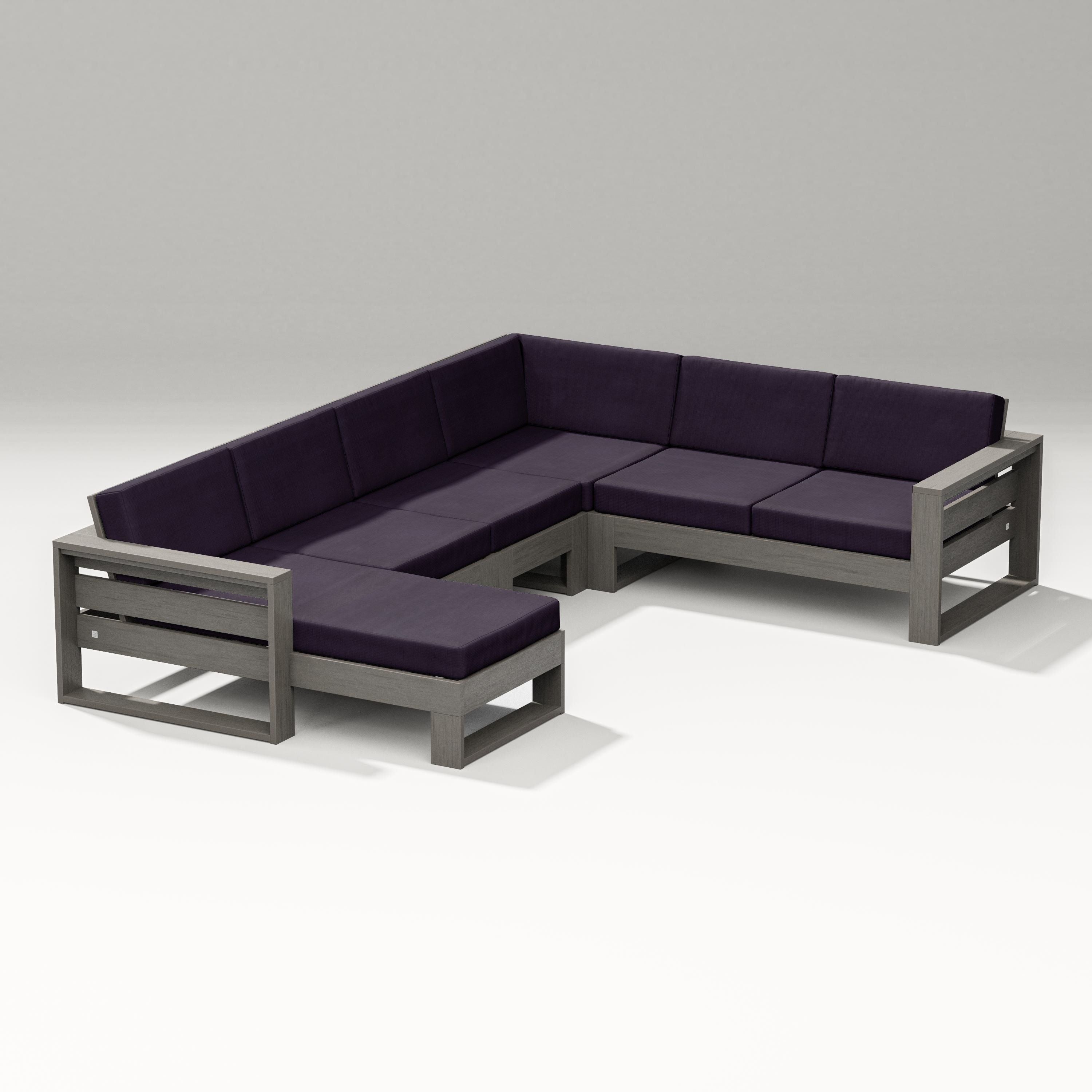 PW Designer Series Latitude Corner Sectional with Left Chaise in Driftwood / Navy Linen