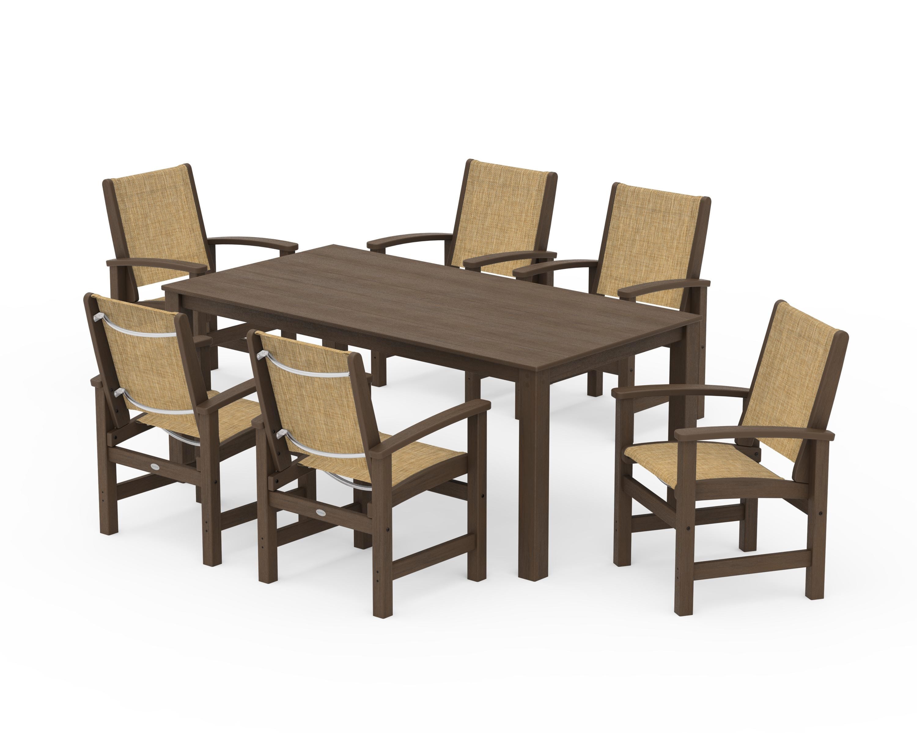 POLYWOOD Coastal 7-Piece Parsons Dining Set in Kona / Burlap Sling