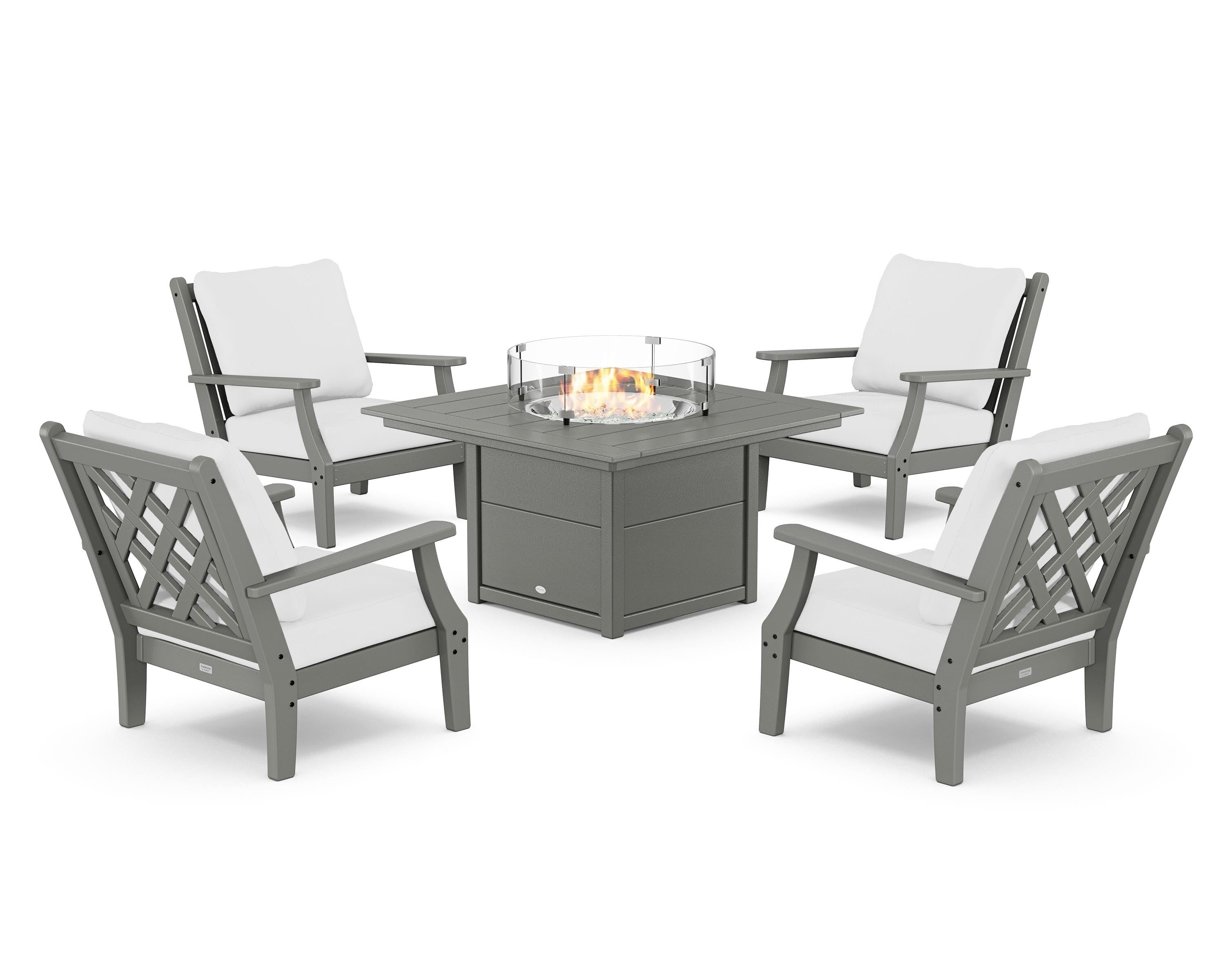 Country Living Wovendale 5-Piece Deep Seating Set with Fire Pit Table in Slate Grey / Natural