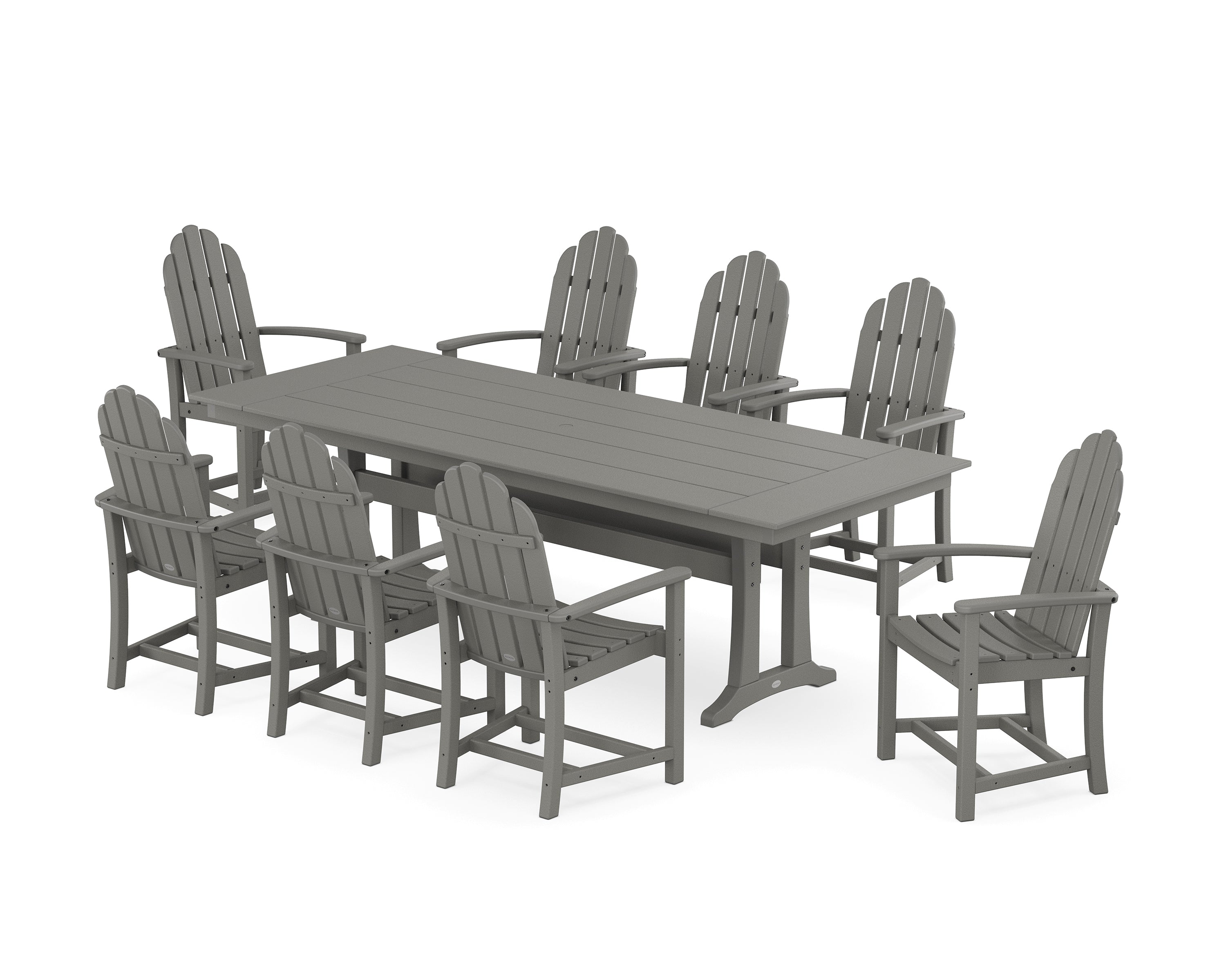 POLYWOOD® Classic Adirondack 9-Piece Farmhouse Dining Set with Trestle Legs in Slate Grey